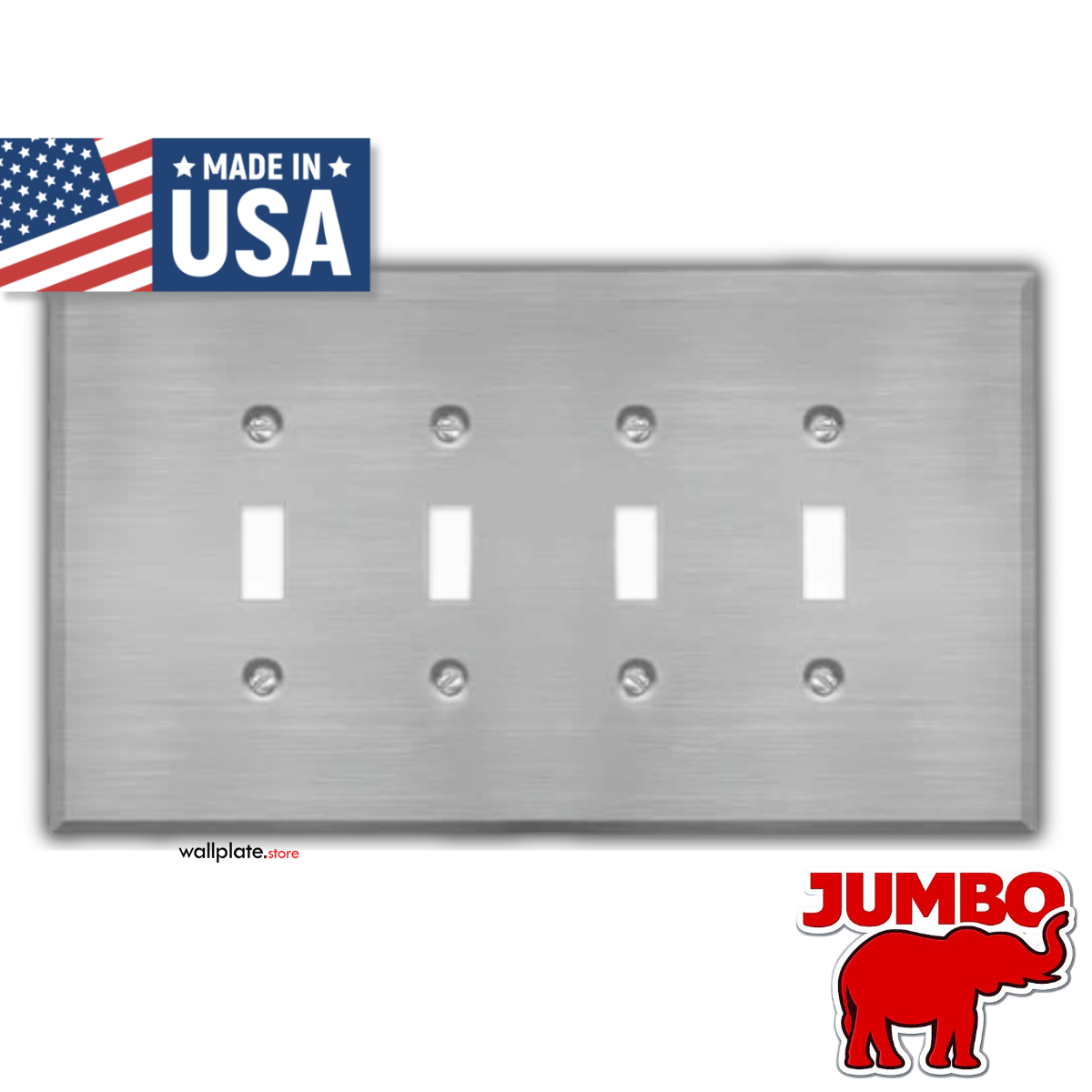 4 Gang Oversized, Toggle Switch Stainless Steel Wallplate - Made in USA