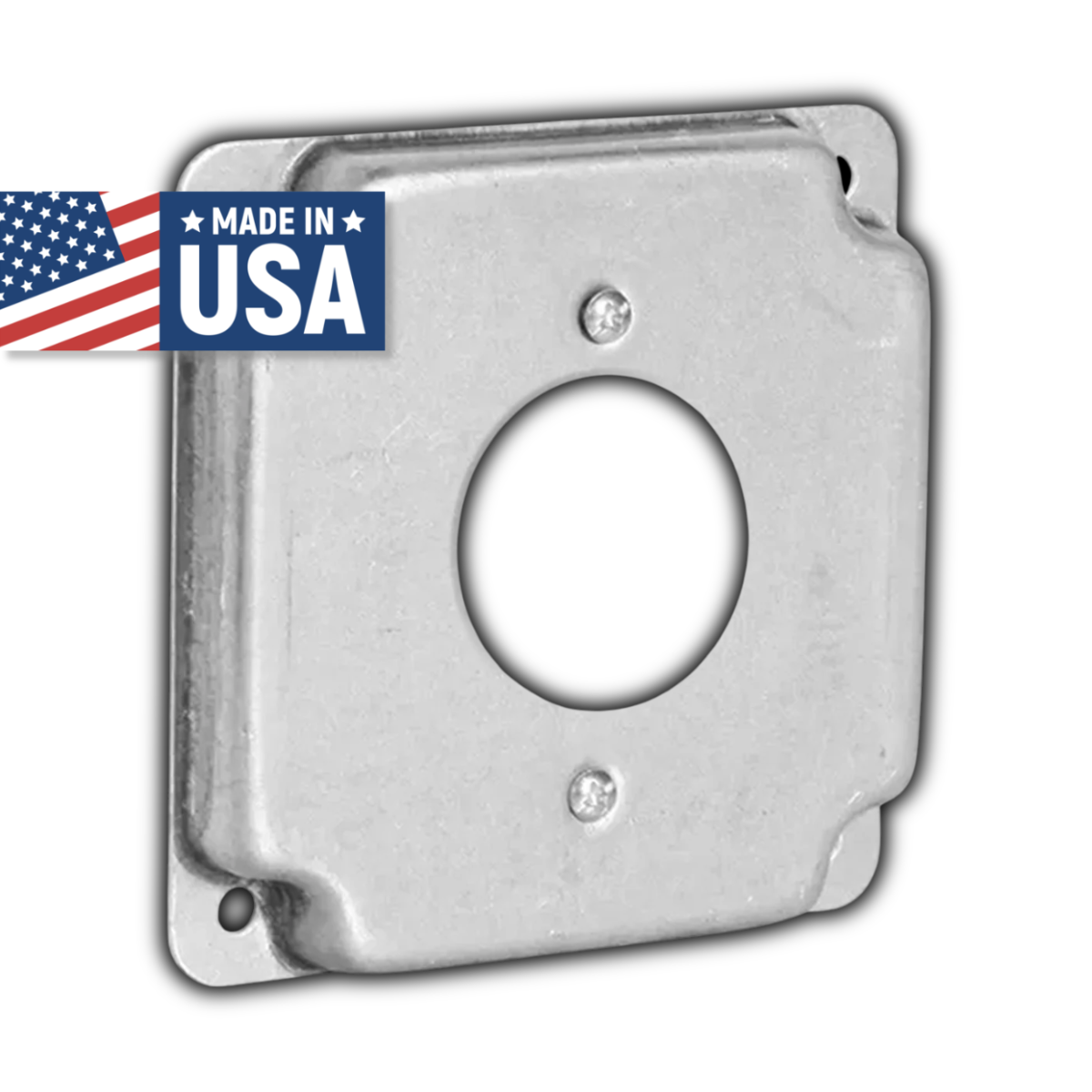 4 Inch Square Electric Box Cover, Raised 1/2 Inch, Single Receptacle 1.405 Diameter Opening