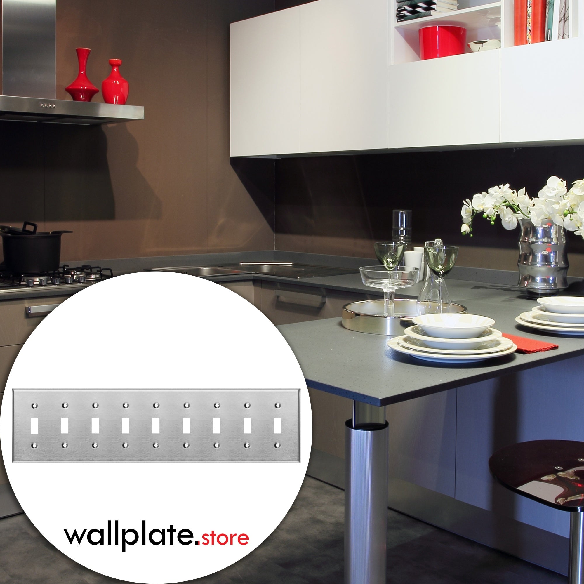 9 Gang Stainless Steel Toggle Switch Wall Plate Cover