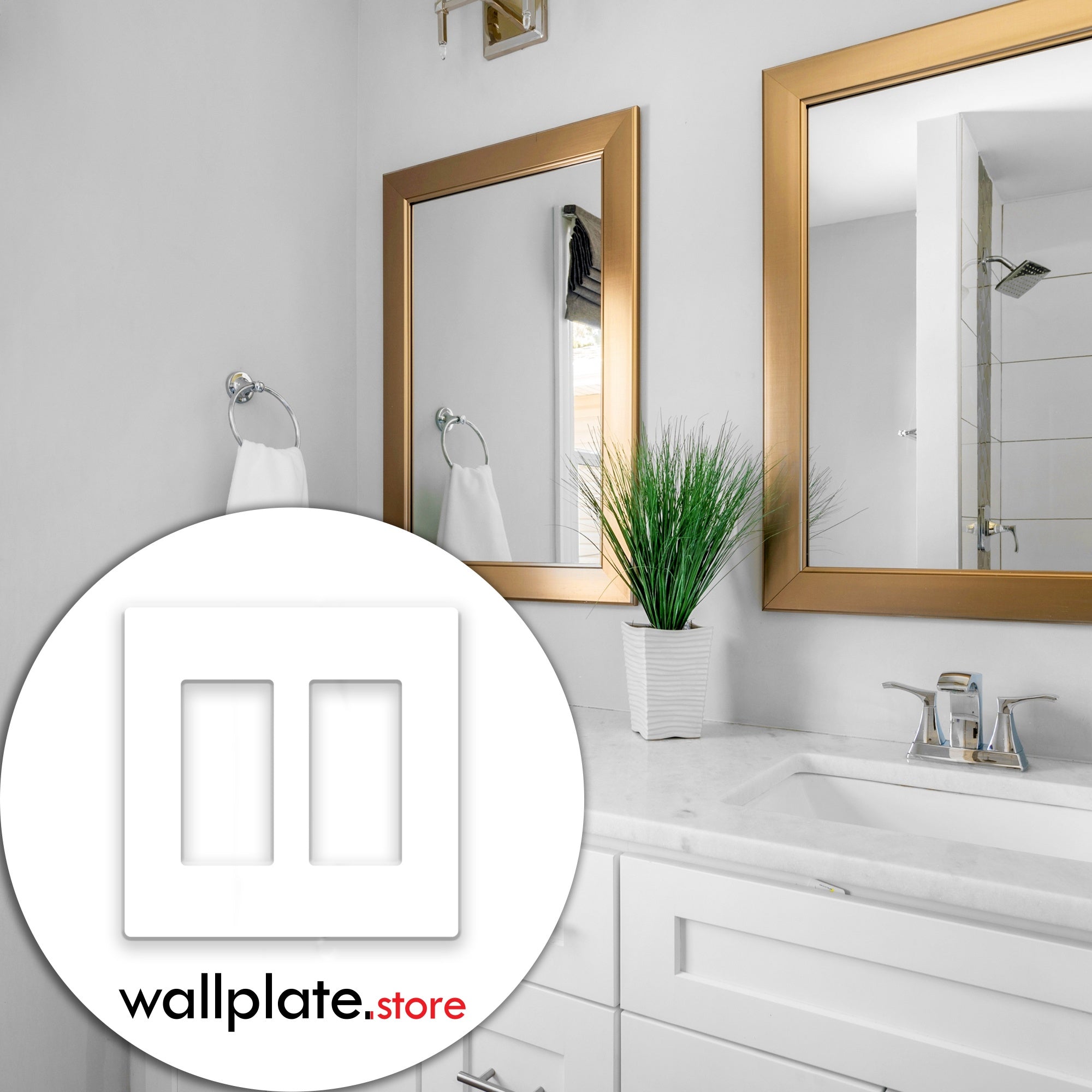 2-Gang White Screwless Rocker Switch Wall Plate