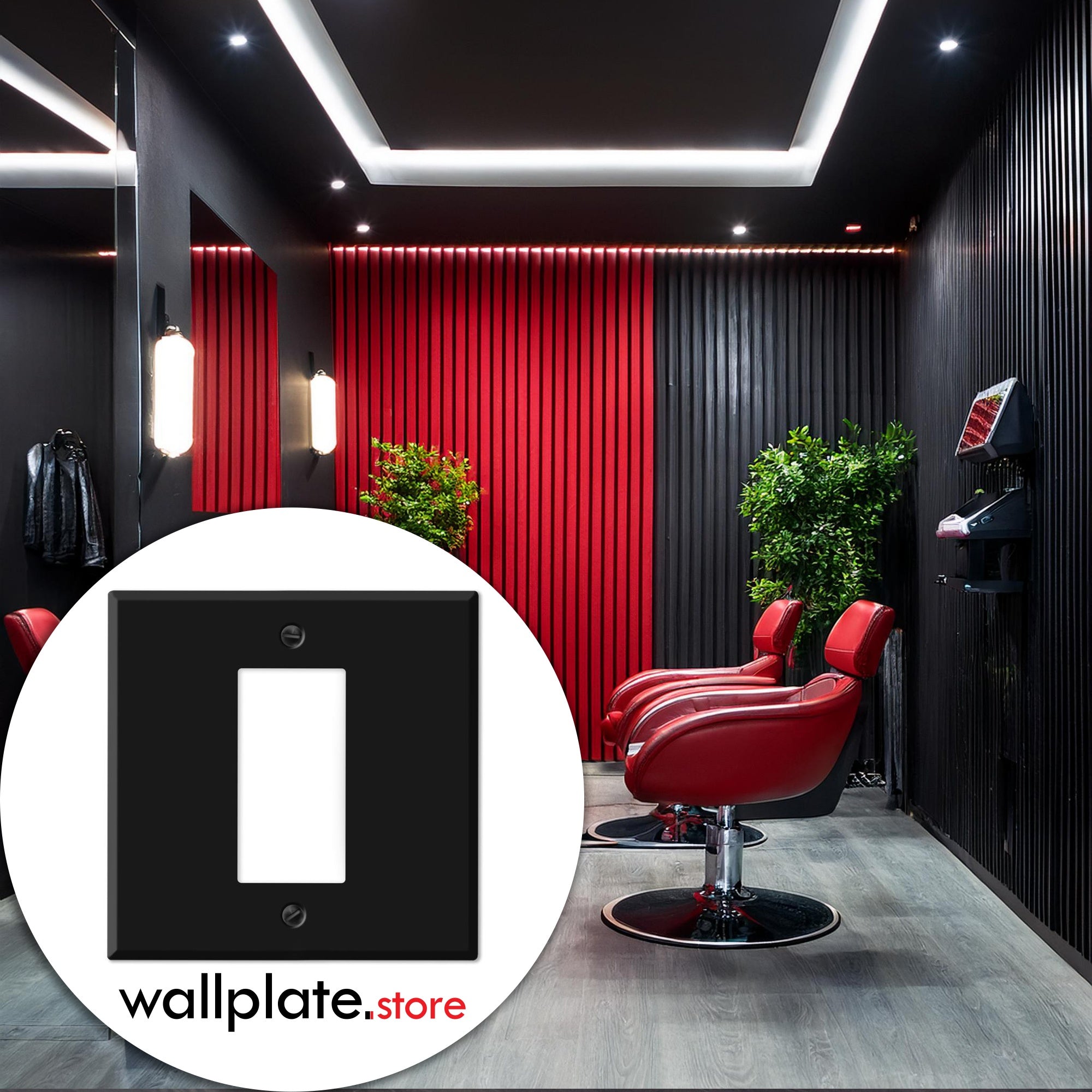 2 Gang Black Metal Wall Plate with 1 Decora® Style GFI/Rocker Centered Opening, Standard Size