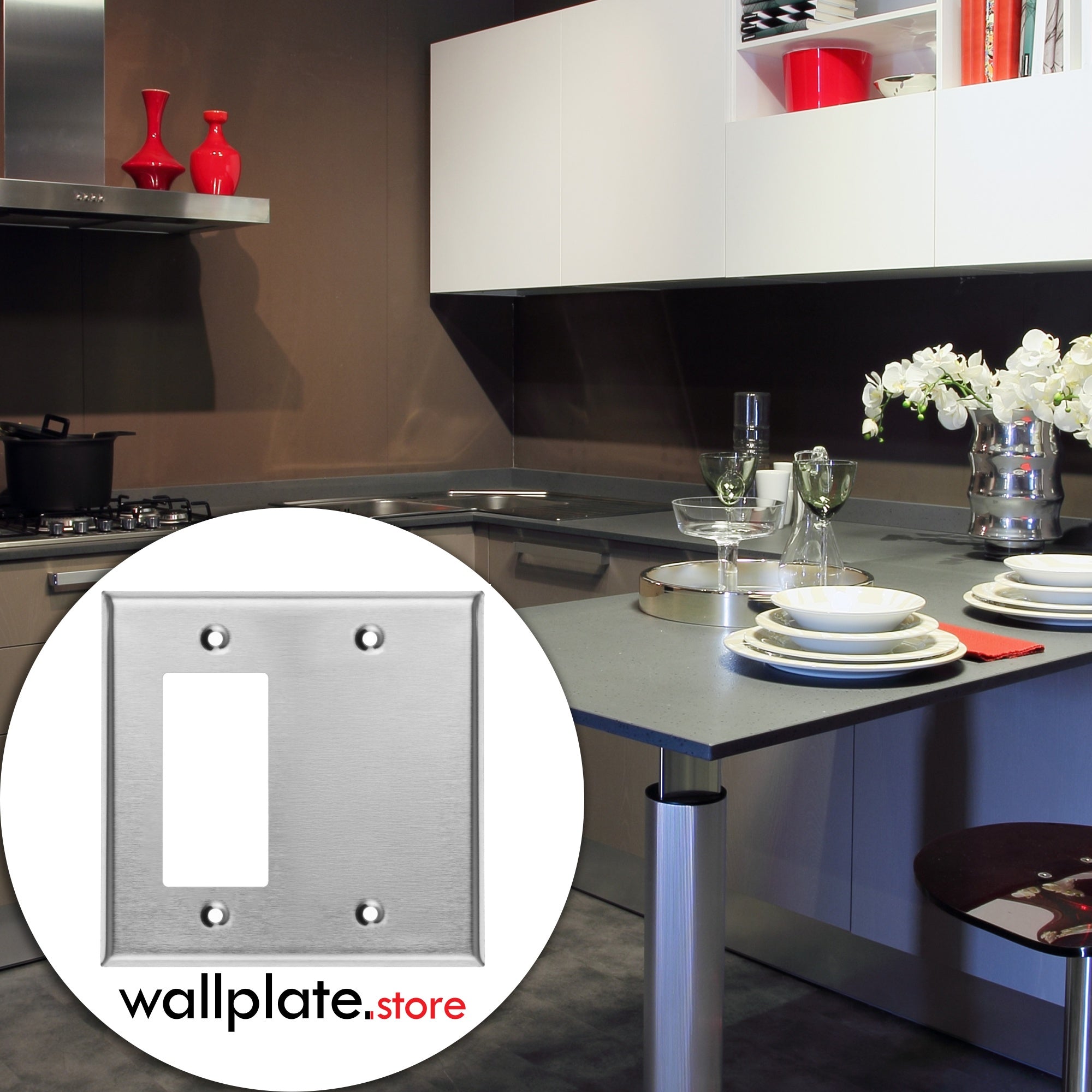 2 Gang Stainless Steel Combination Rocker Switch and Blank Wall plate