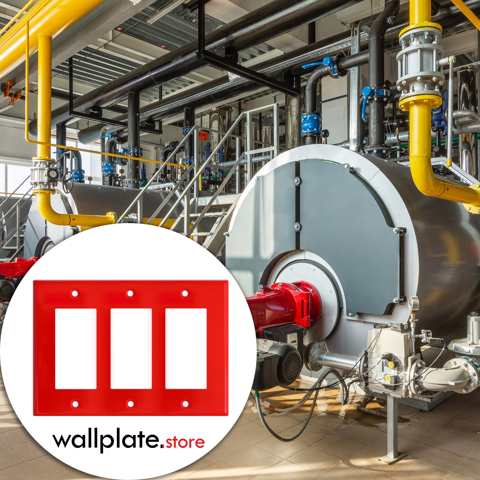 3 gang GFI, standard size, red painted metal wallplate