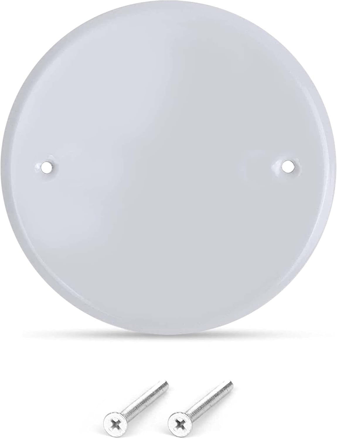 5" White Blank Round Wall Plate, Two Screw Holes 3.5 Inches Apart, With Matching Screws