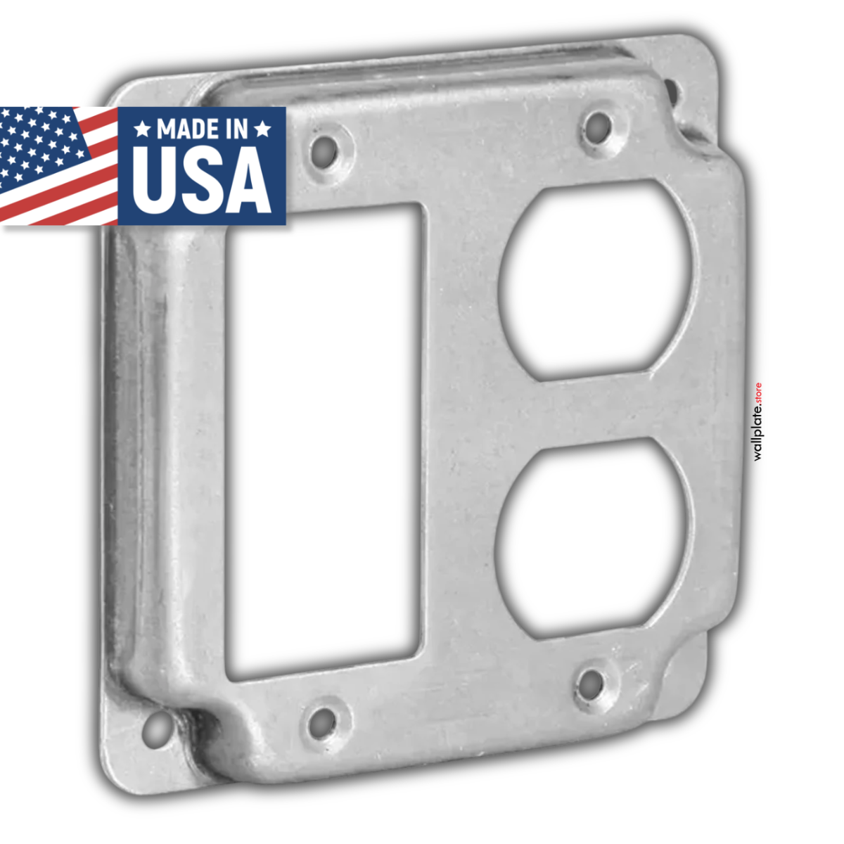 4 inch Square Galvanized Steel Rocker Switch and Duplex Receptacle Electrical Box Cover