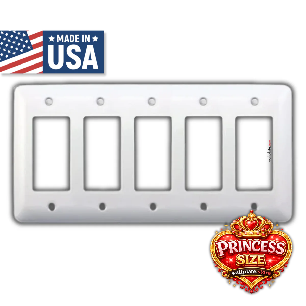 5-Gang Princess Size Decora® Rocker/GFCI Switch Wall Plate – Made in USA