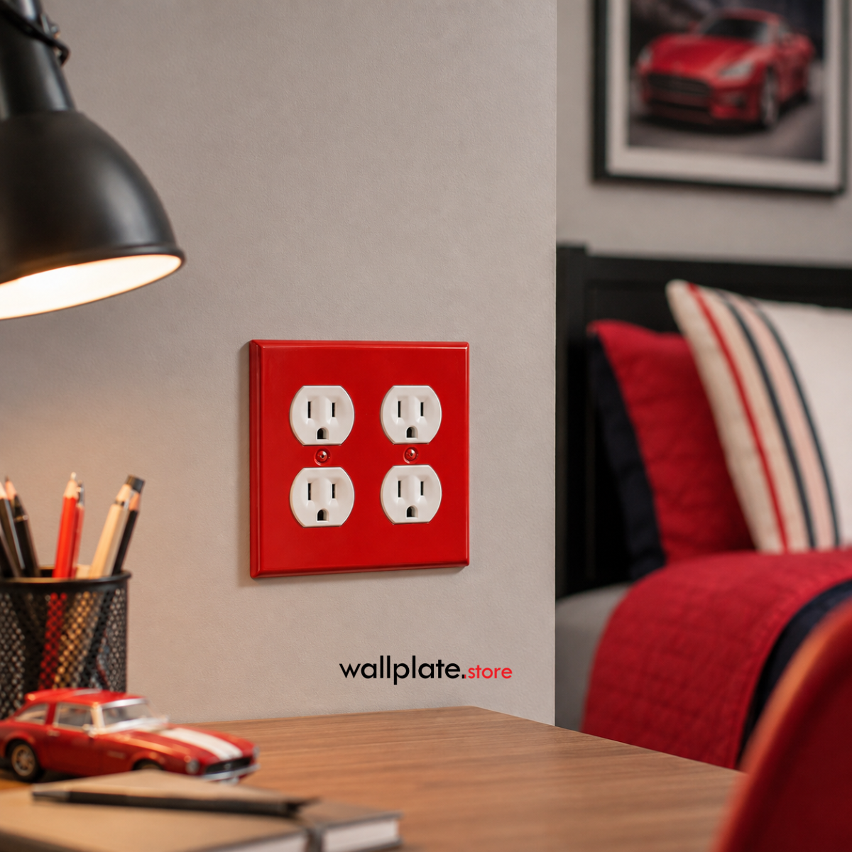 2 Gang Red Metal Electric Outlet Wall Plate