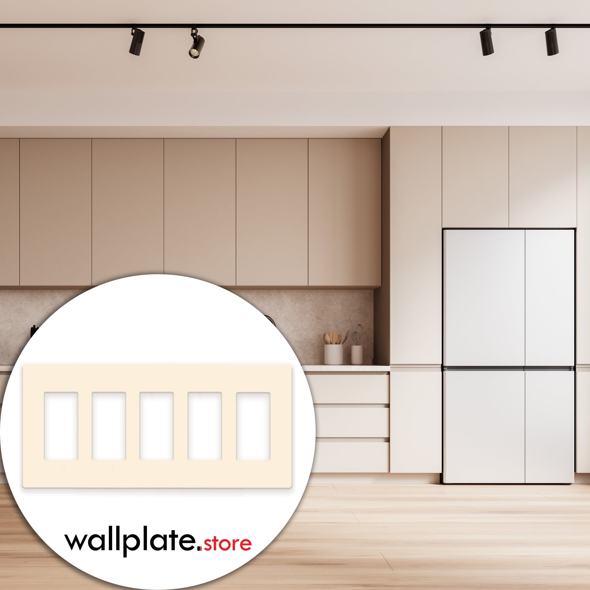 5 Gang Almond Screwless Rocker Switch Wall Plate