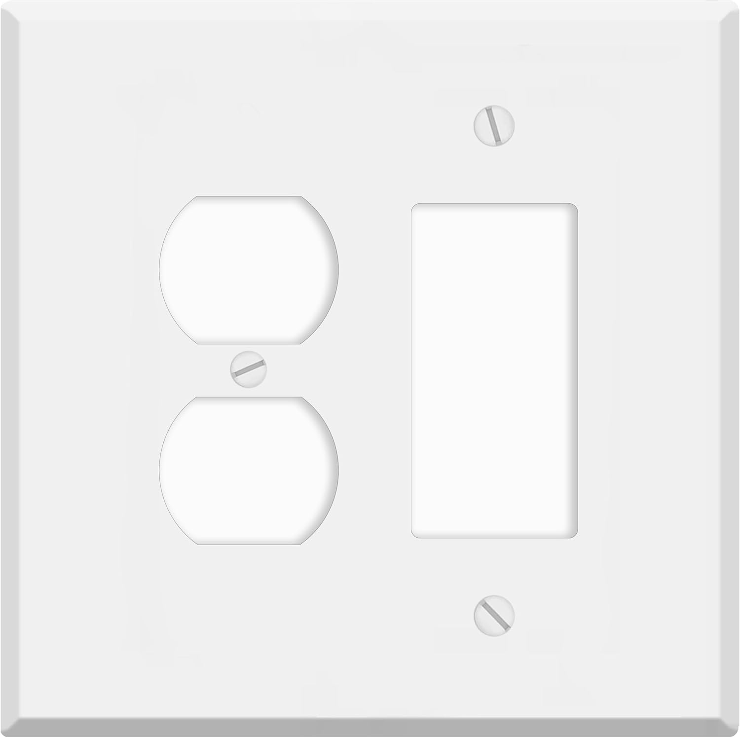 2-Gang Oversize Wall Plate – 1 Duplex + 1 Decora®/Rocker Opening – Painted Metal (White Semi-Gloss, Made in USA)