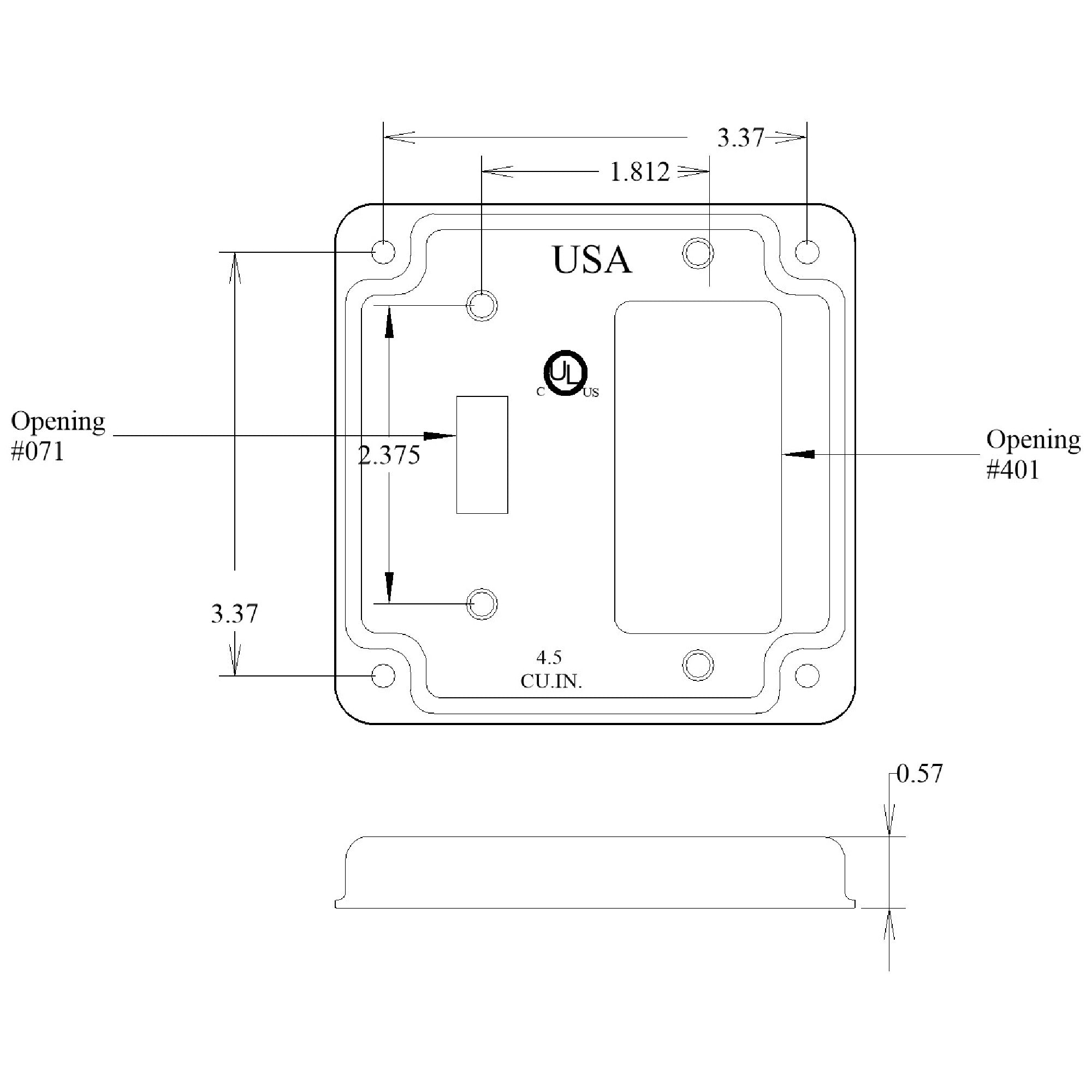 4 inch Square Galvanized Steel Toggle and Rocker Switch Electrical Box Cover