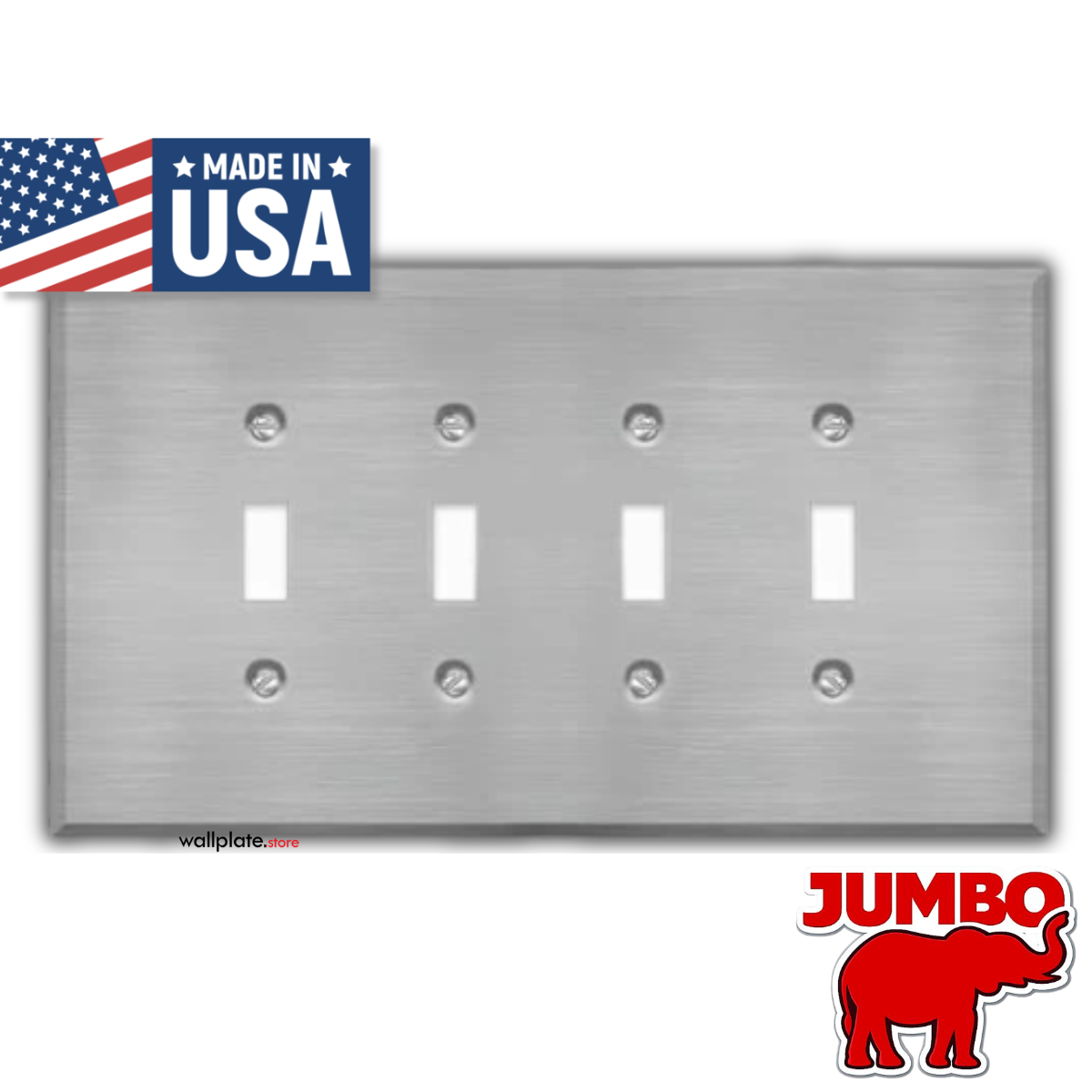 5 Gang Oversized, Toggle Switch Stainless Steel Wallplate - Made in USA