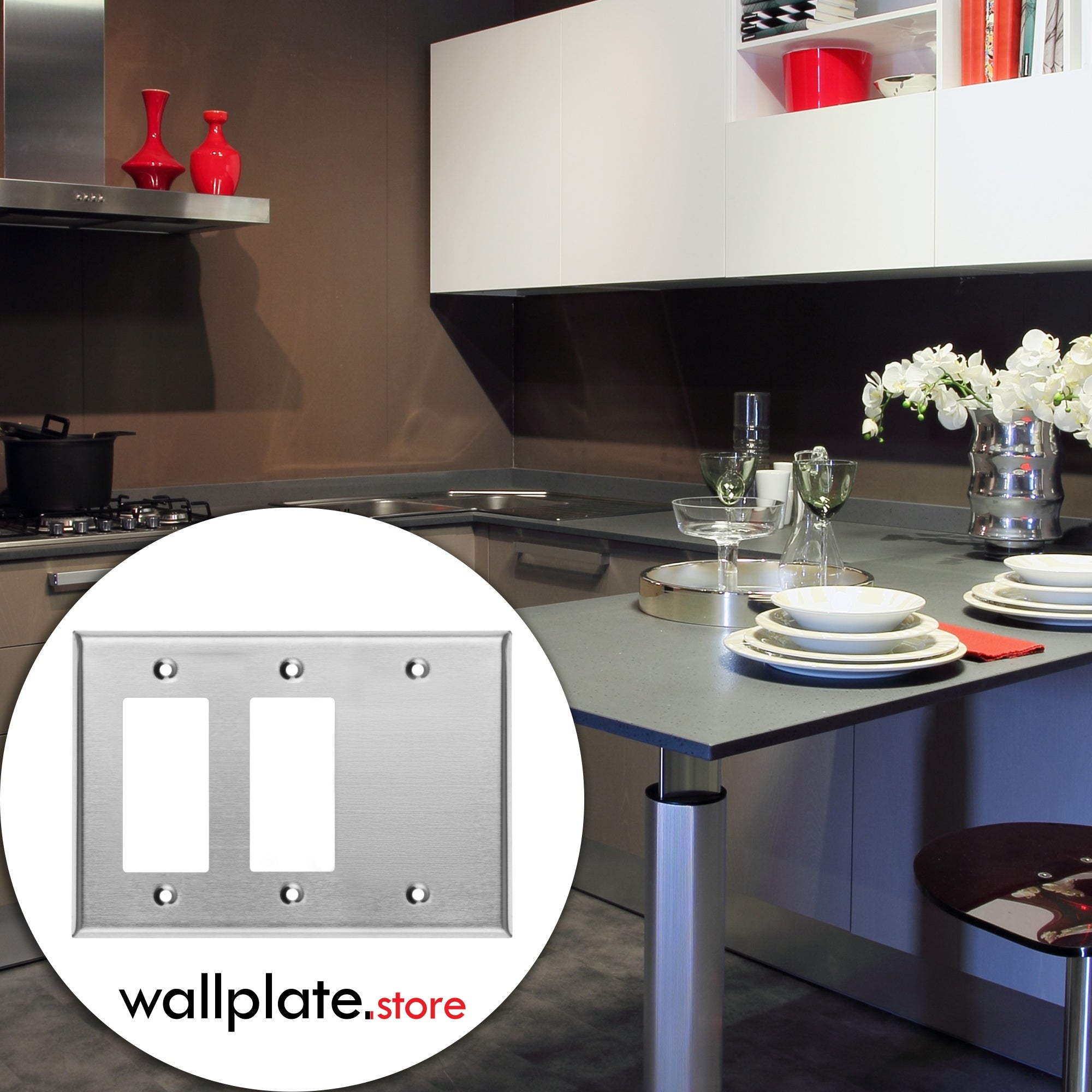 3 Gang standard Size Stainless Steel 2 Rocker Switch and 1 Blank Wall Plate