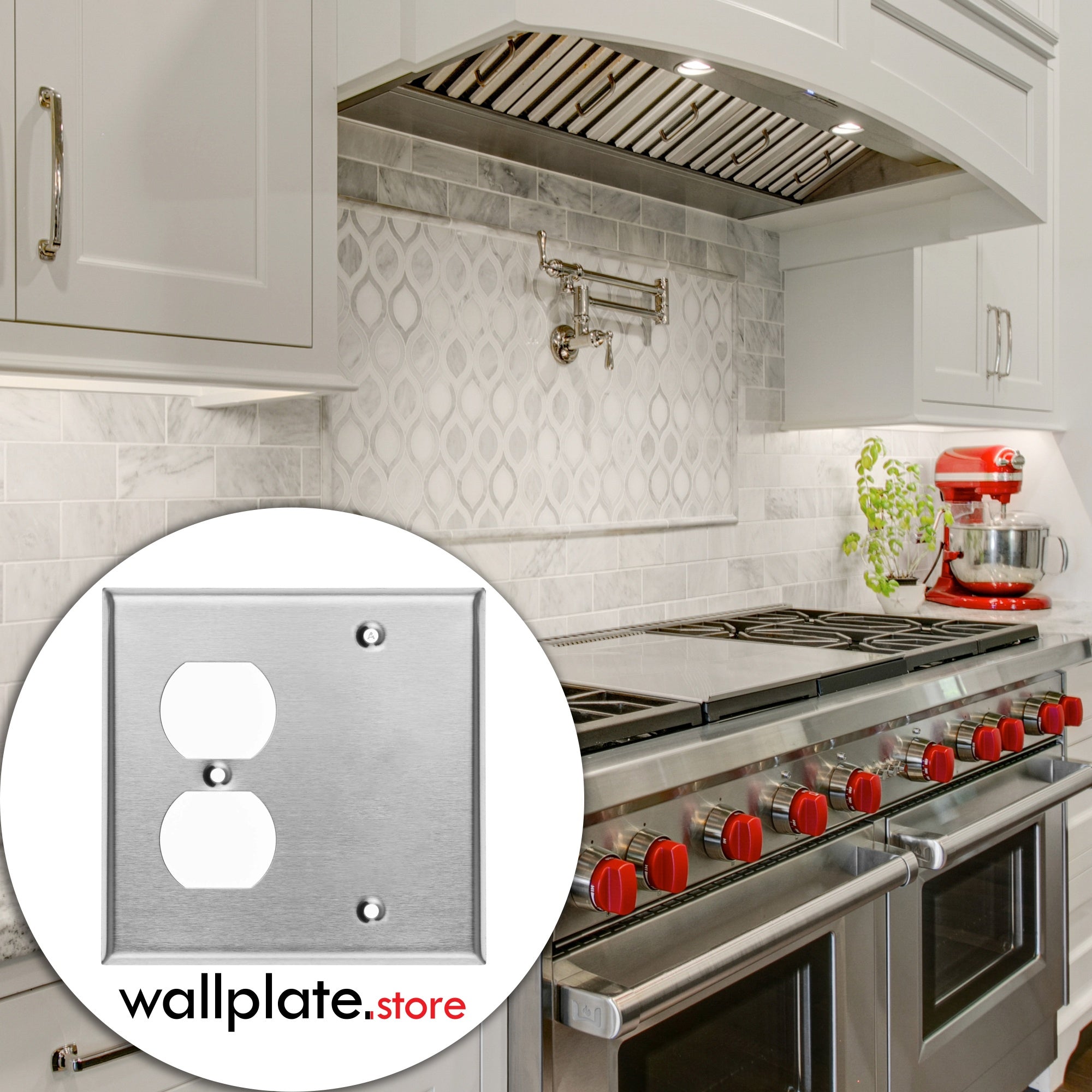 2 Gang Stainless Steel Duplex Receptacle and Blank Wall Plate - Made in USA