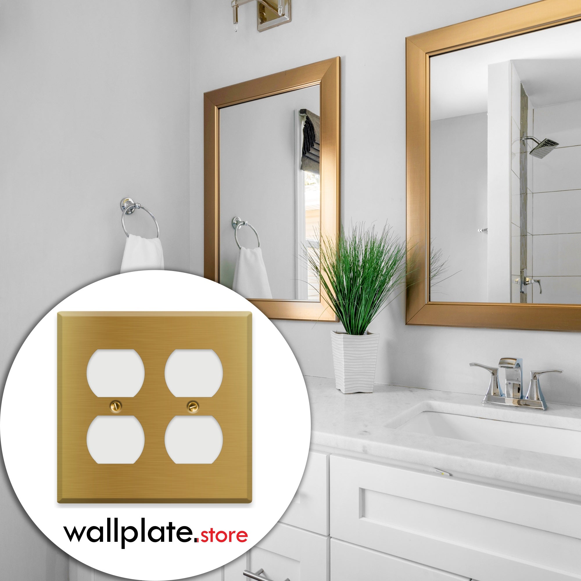 2-Gang Satin Brass Duplex Receptacle Cover