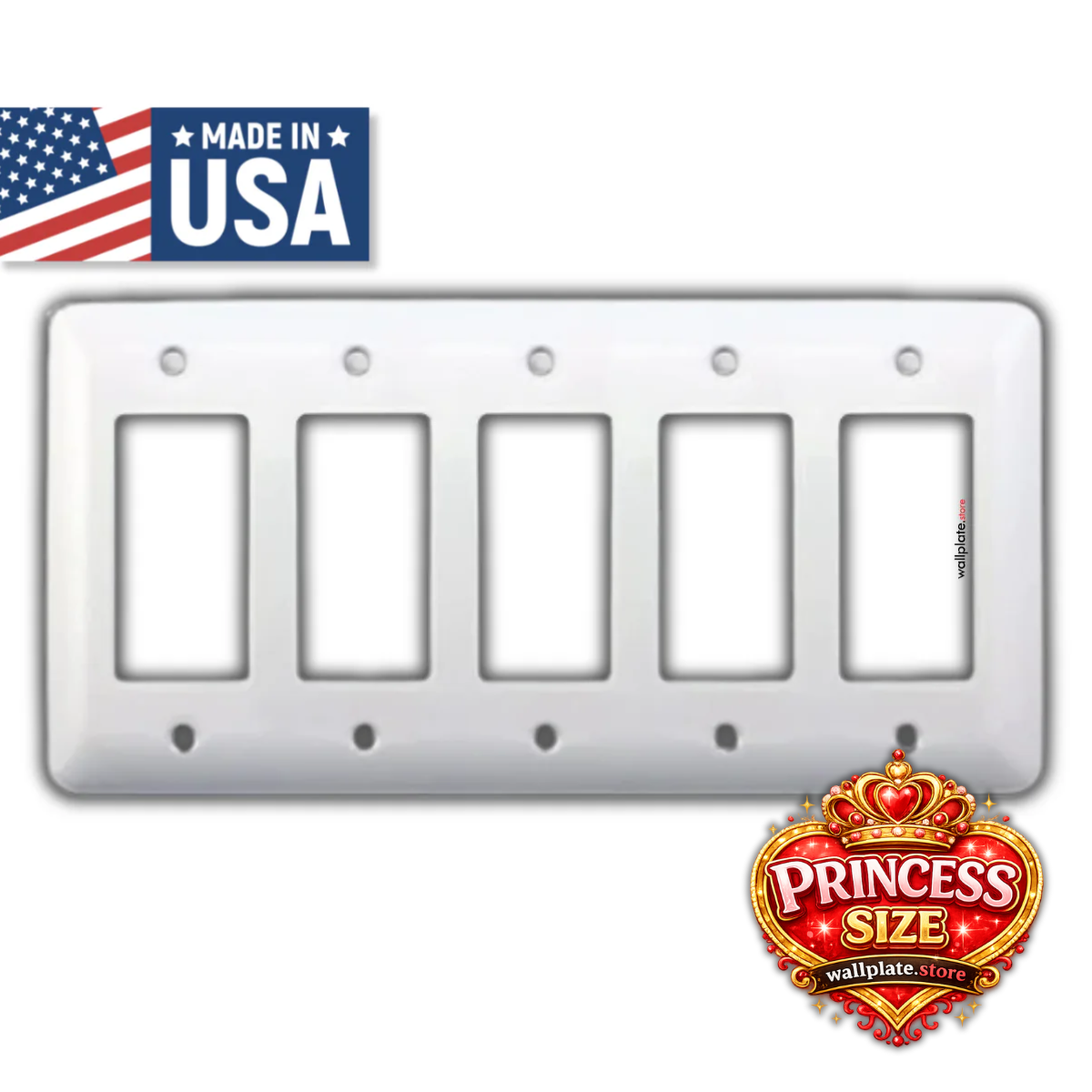 6-Gang Princess Size Decora® Rocker/GFCI Switch Wall Plate – Made in USA