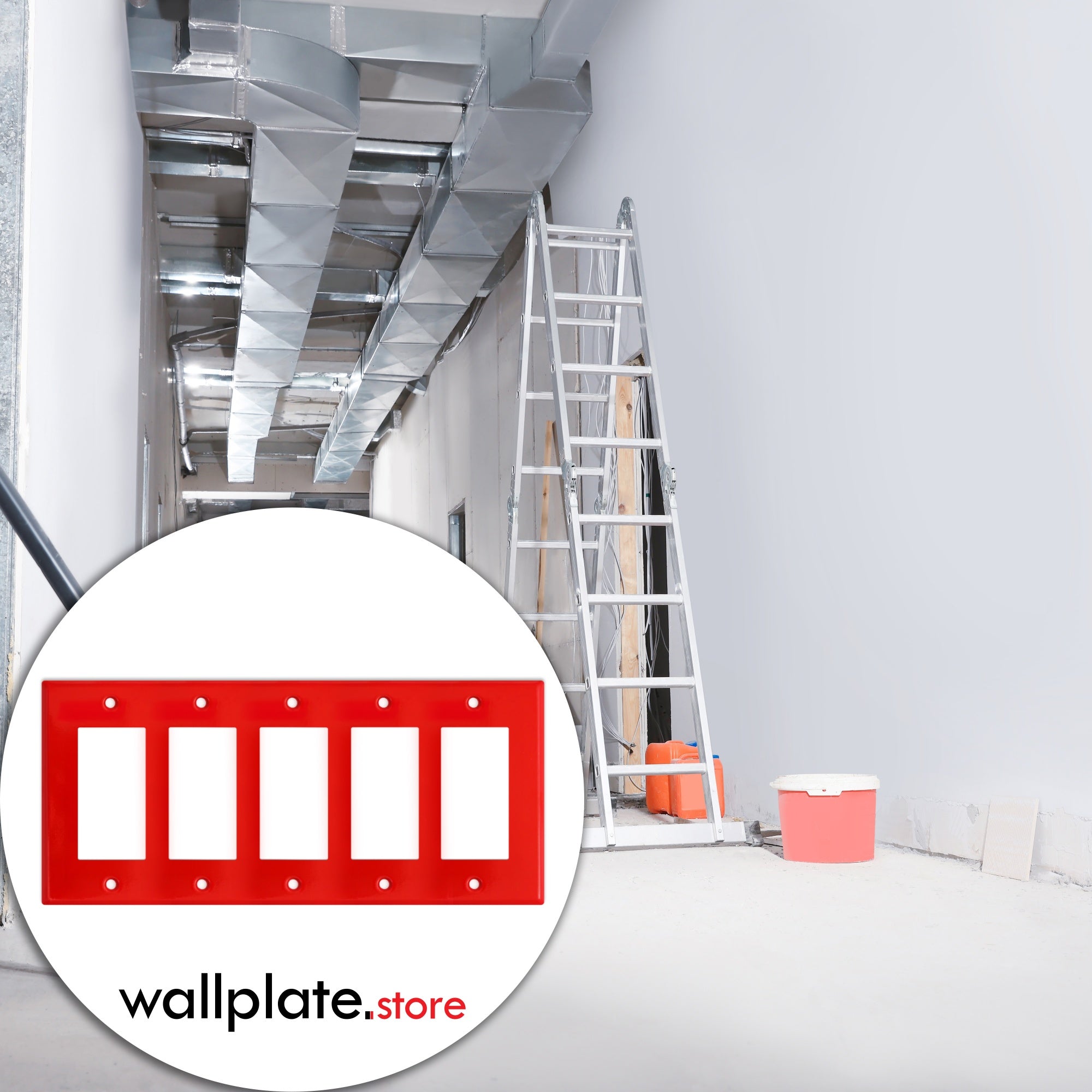 5 gang GFI, standard size, red painted metal wallplate