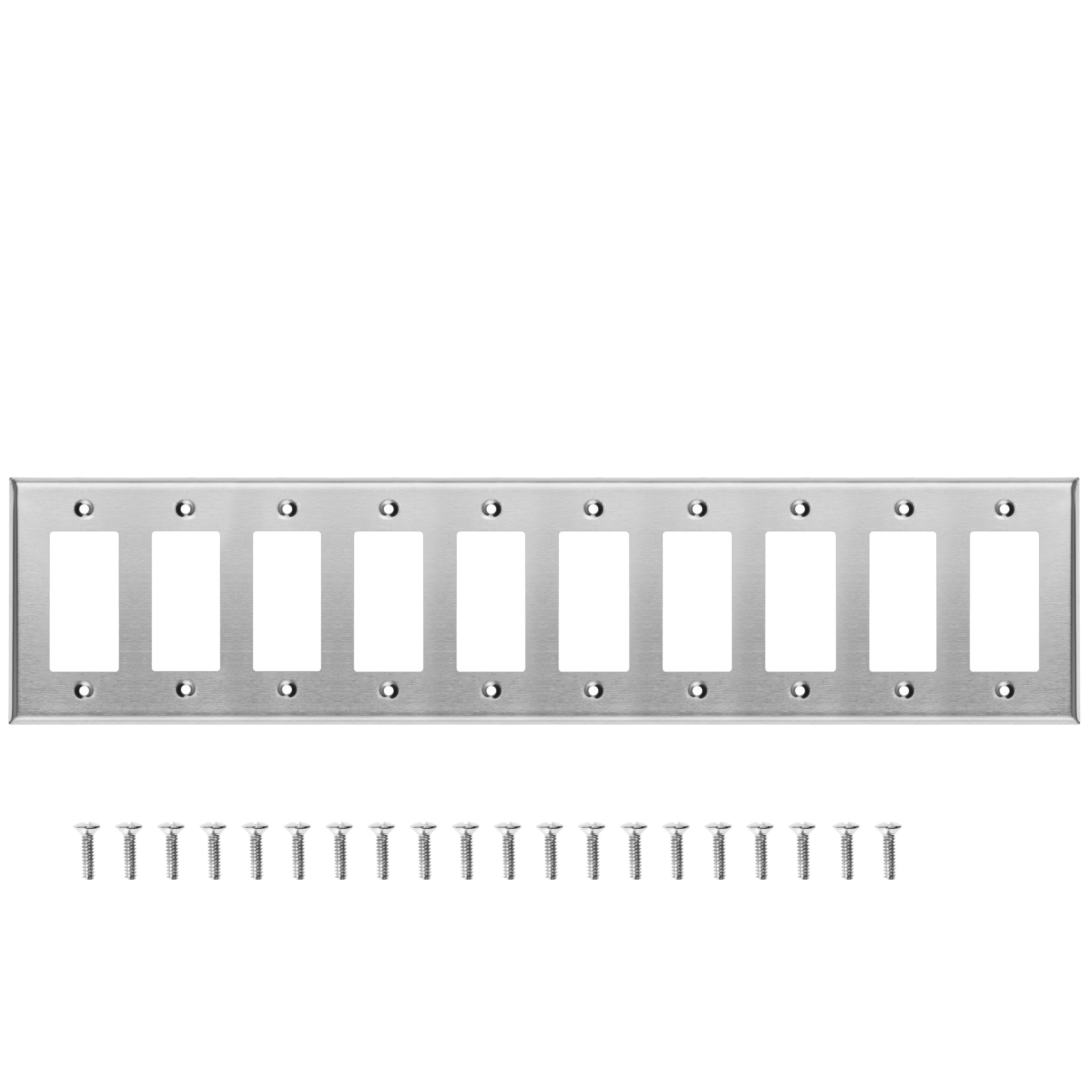 10-Gang Stainless Steel Rocker GFCI Decora® Style Wall Plate