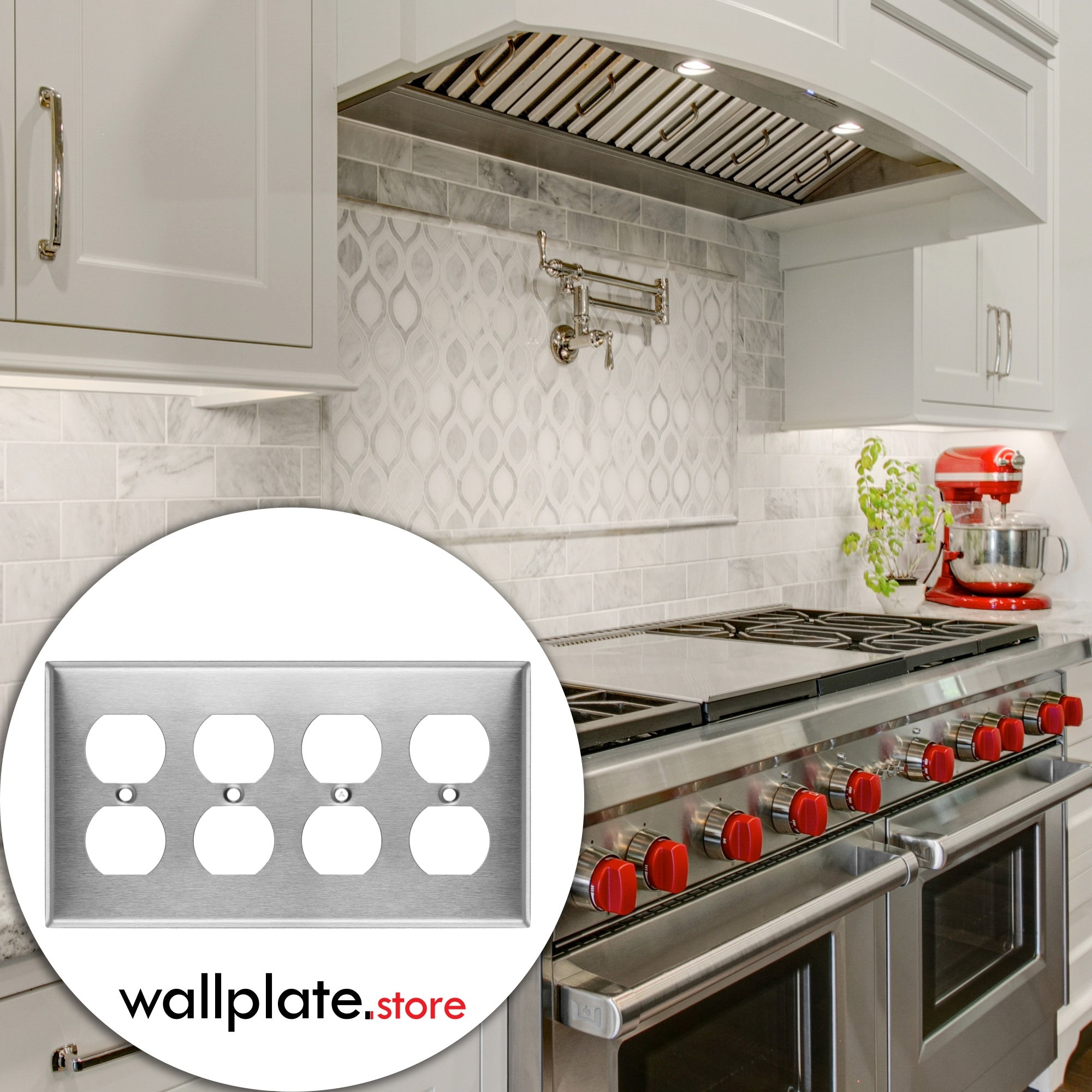 4 Gang Stainless Steel Duplex Receptacle Wallplate Outlet Cover | Made in USA