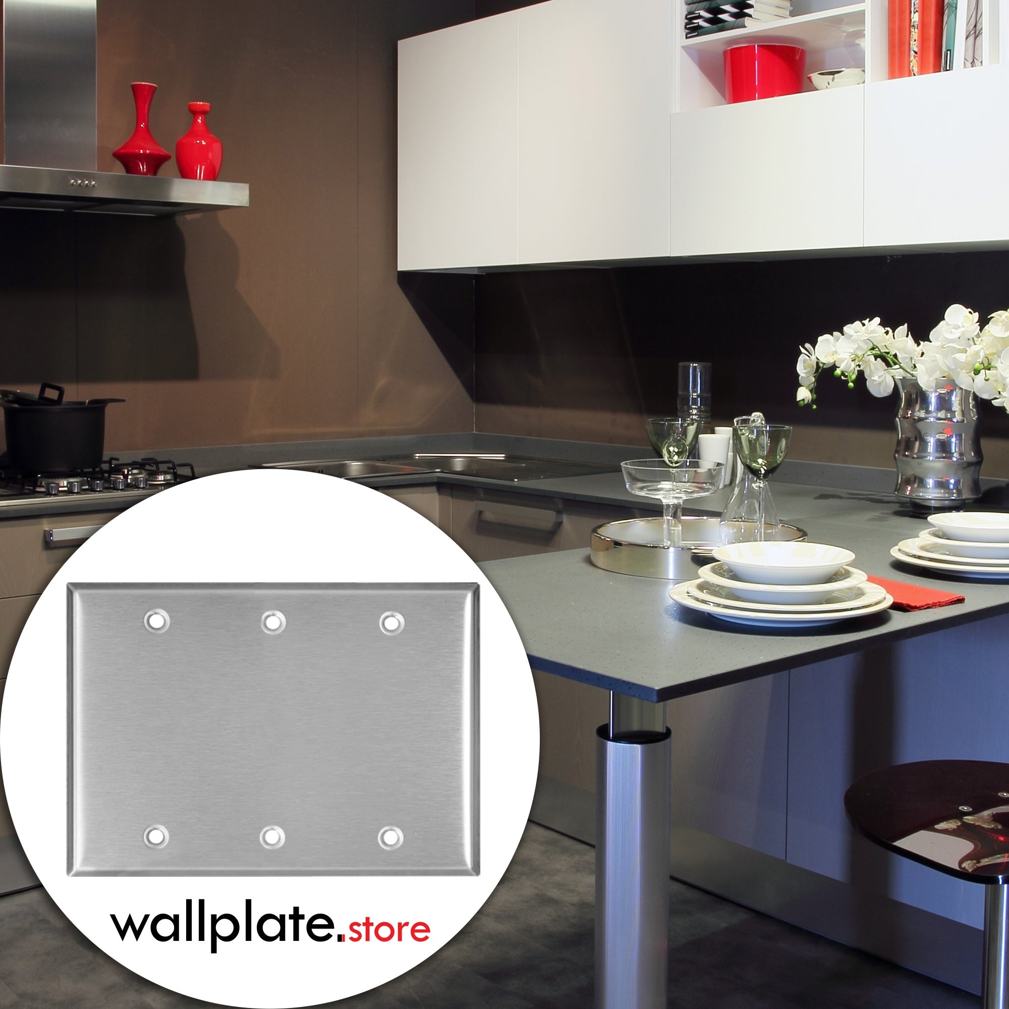 3 Gang Stainless Steel Blank Wall Plate