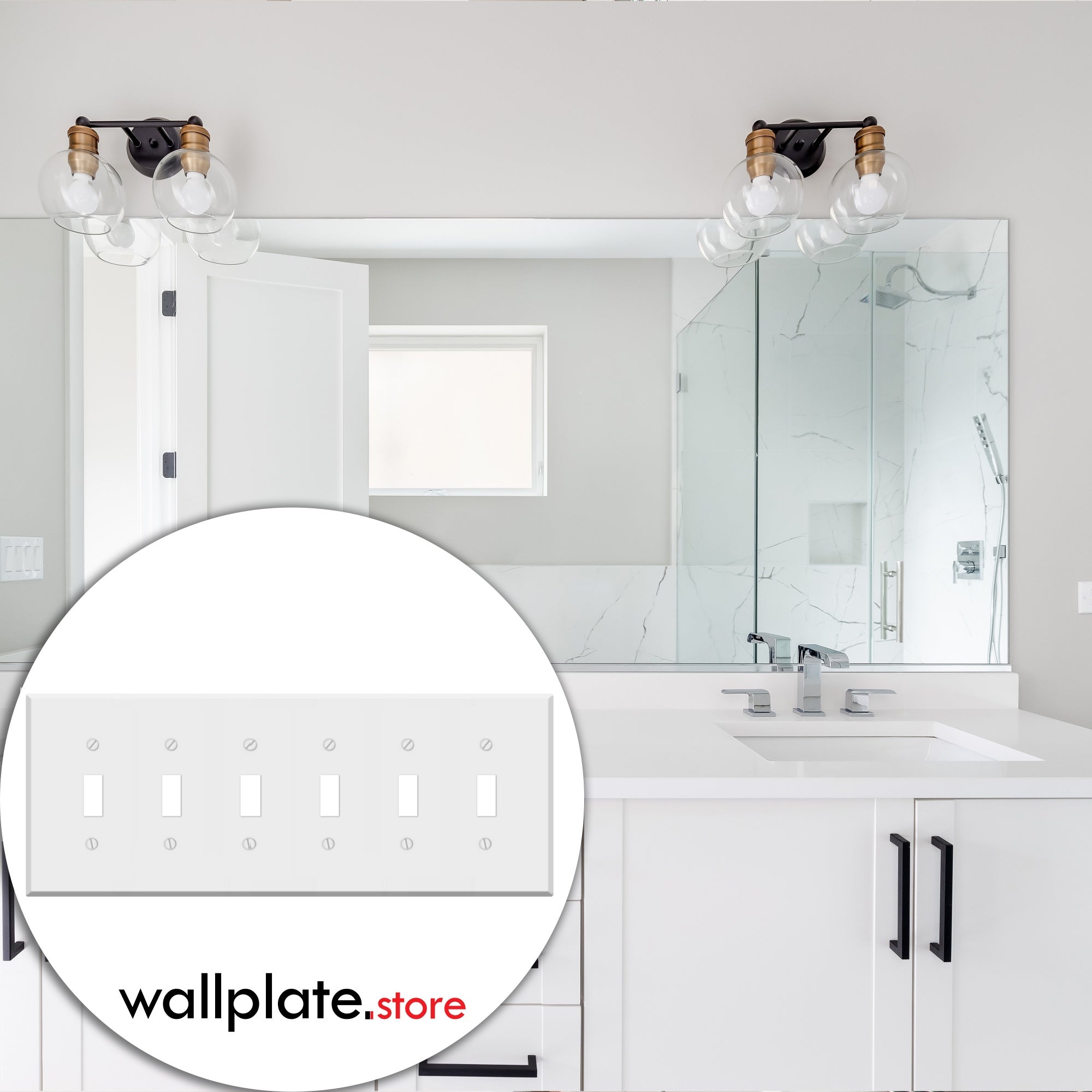 6 Gang White Metal Toggle Switch Wall Plate Cover