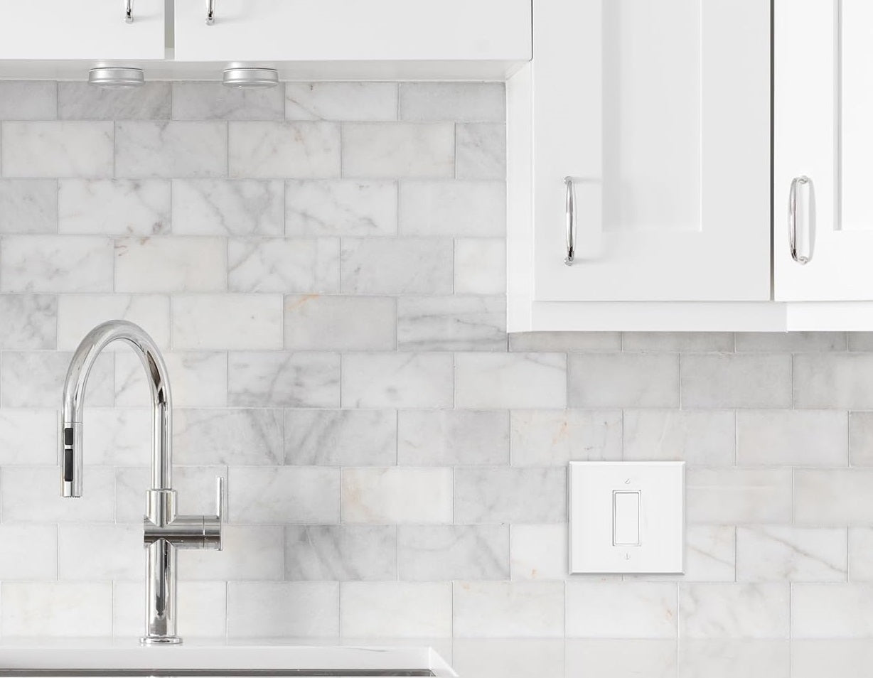 2‑Gang Oversized Decora®‑Style Wall Plate – Centered GFCI Rocker Opening – White Metal (Made in USA)