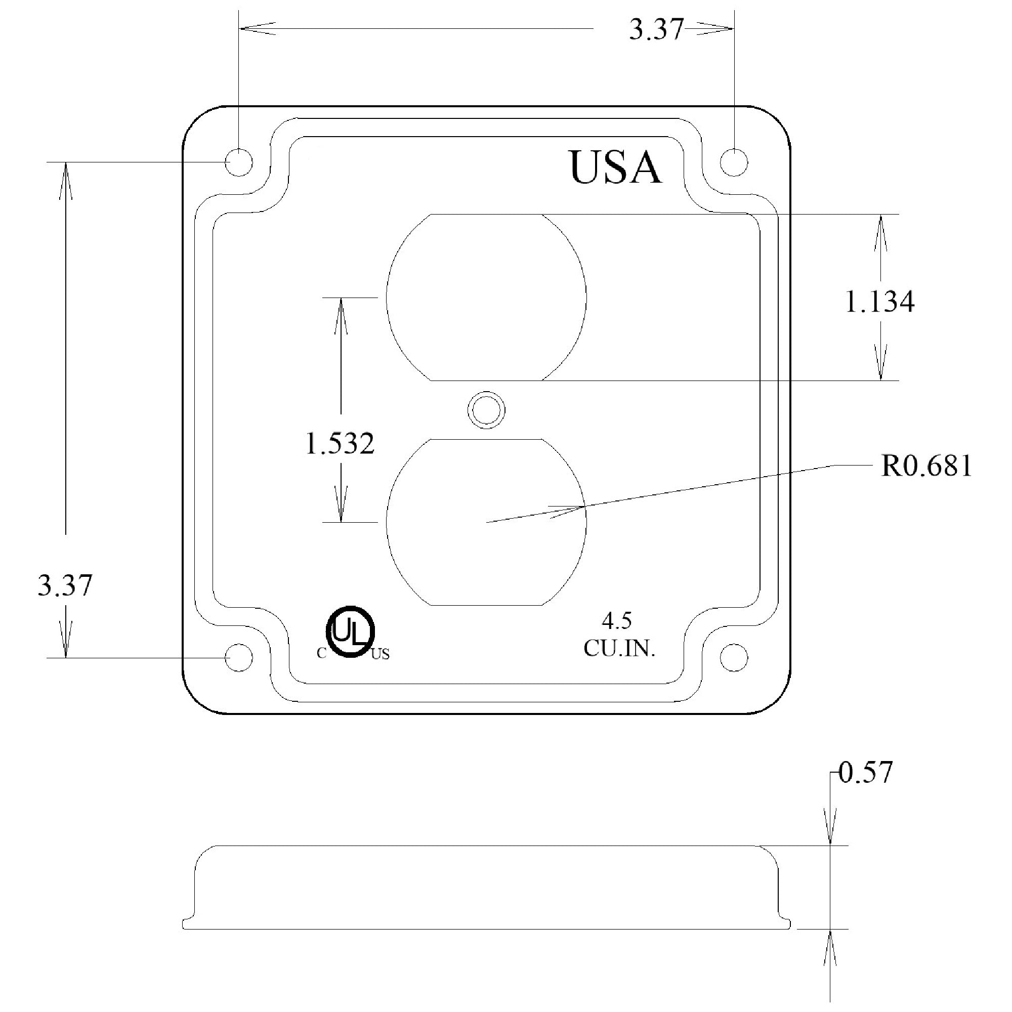 4 inch Square Galvanized Steel Duplex Receptacle Electrical Box Cover