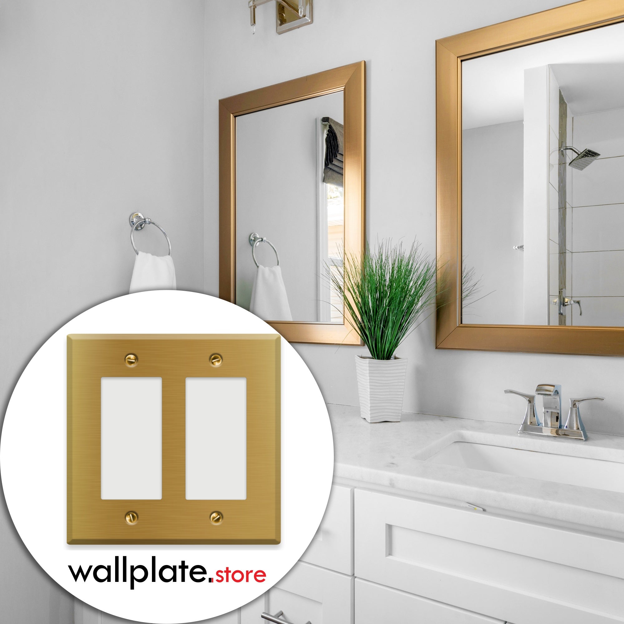 2-Gang Satin Brass Rocker Switch Plate Cover