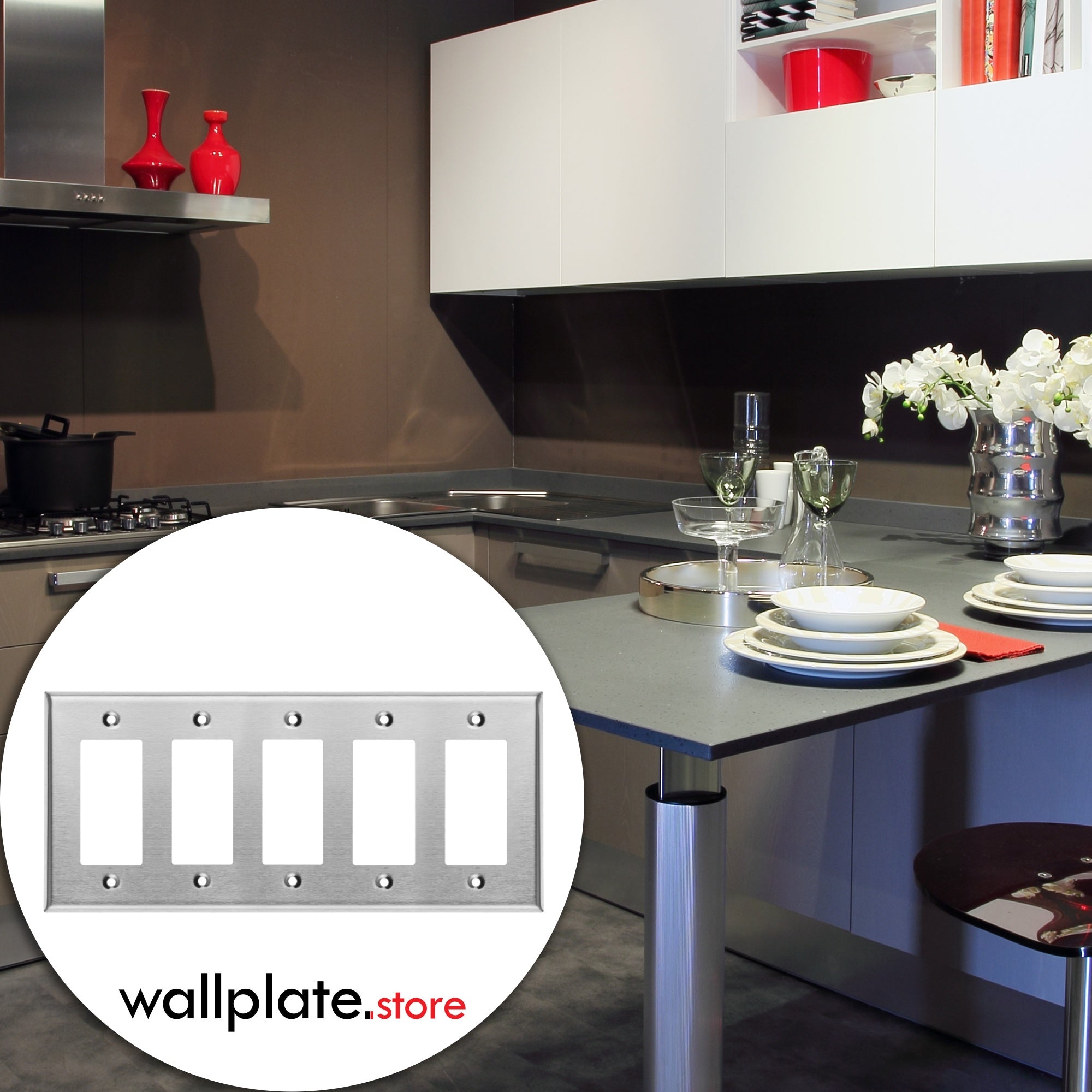 5-Gang Stainless Steel Rocker GFCI Decora® Style Wall Plate