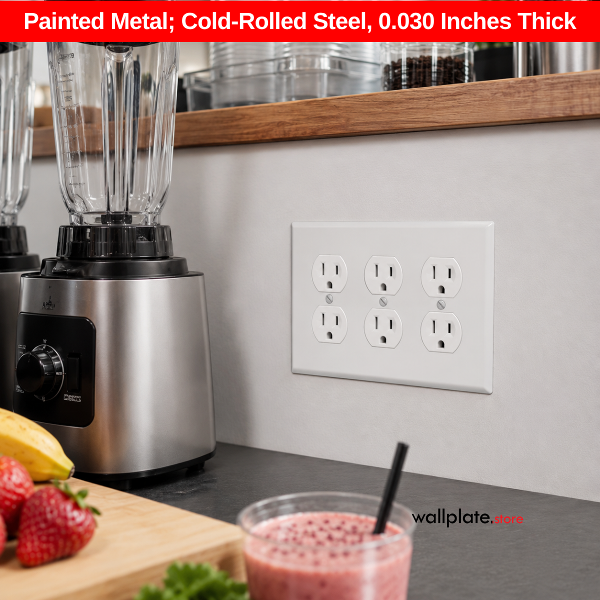 3 Gang White Metal Duplex Receptacle Wall Plate