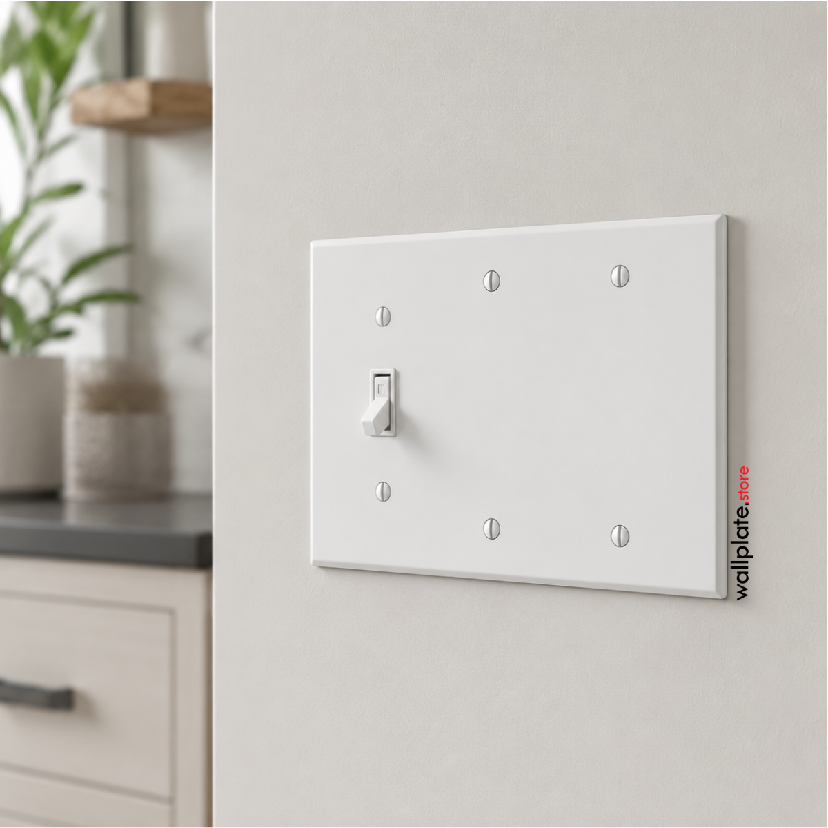 3-Gang White Painted Metal Wallplate with 1 Toggle Opening and 2 Blank, Standard Size, Made in USA