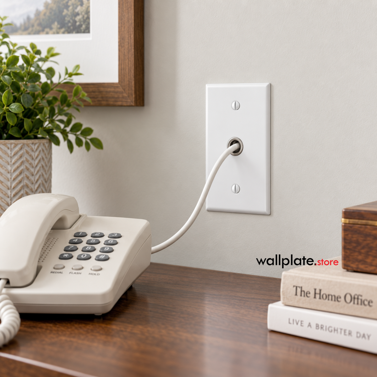 1-Gang, Standard Size Metal Wall Plate with 5/8 Inch Round Telephone Opening with Metal Grommet Bushing, White Semi-Gloss Plate Cover - Made in USA