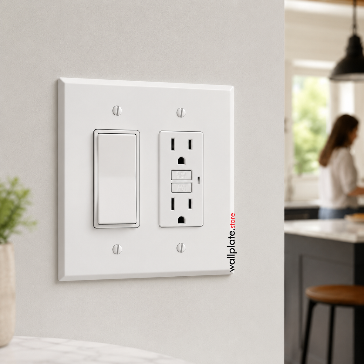 2-Gang Jumbo Oversize Wall Plate Cover – Compatible with Decora® Devices – White Painted Metal – Made in USA