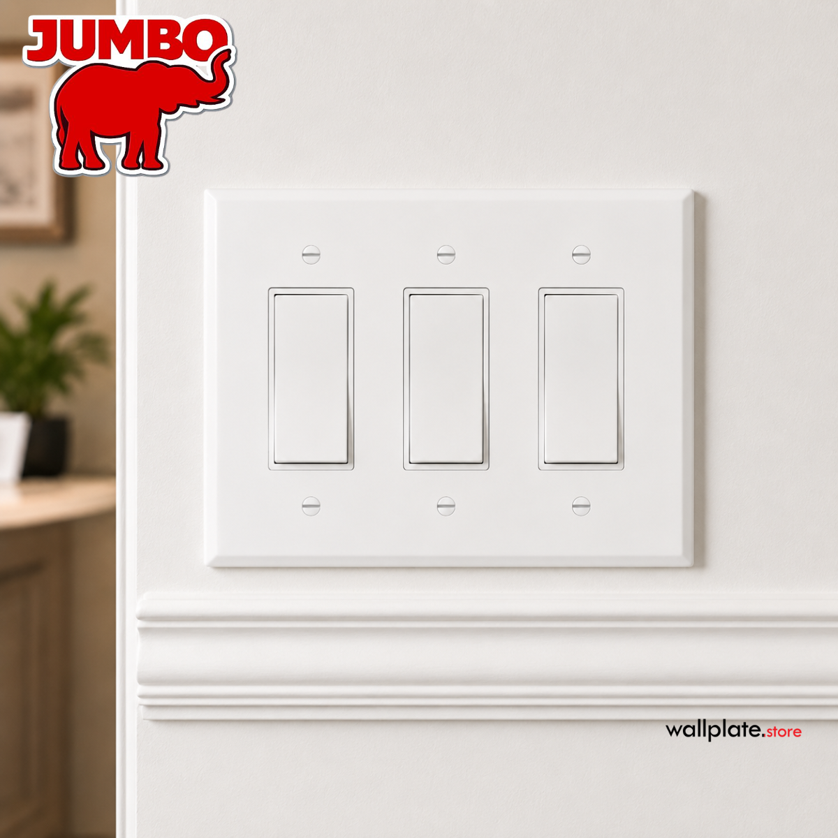 3-Gang Jumbo Oversize Wall Plate Cover – Compatible with Decora® Devices – White Painted Metal – Made in USA