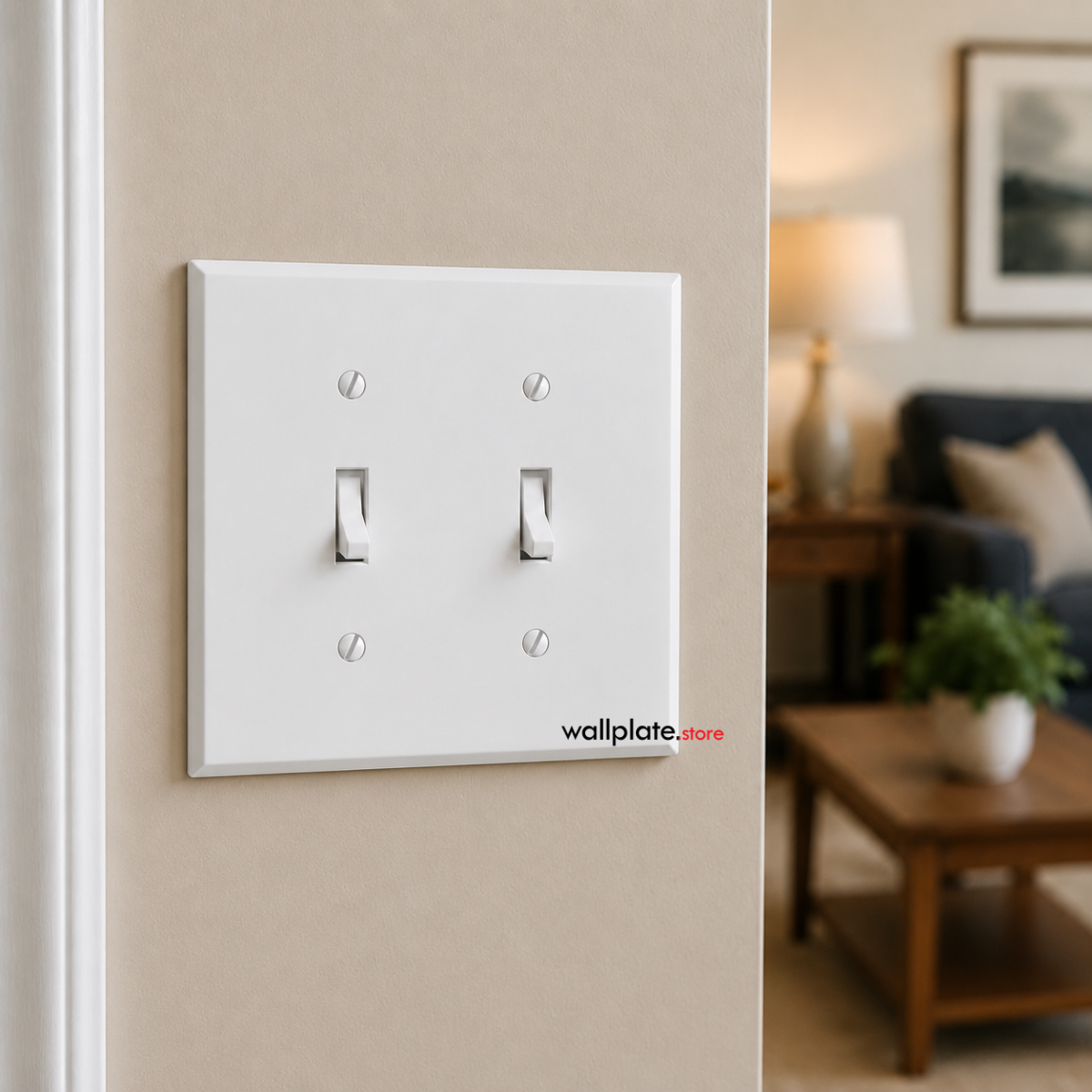 2 Gang Jumbo Oversized Toggle Switch Wall Plate Cover - White Metal - Made in USA