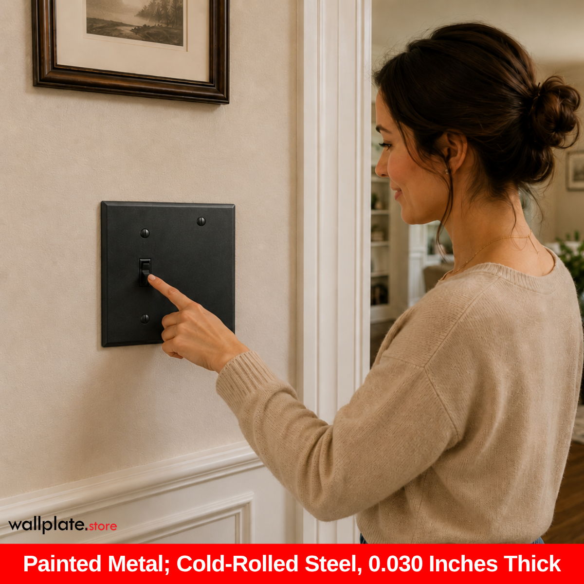 2 Gang With One Toggle And One Blank, Standard Size, Black Painted Metal Wall plate