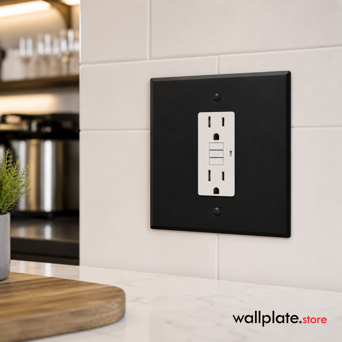 2‑Gang Oversized Decora‑Style Wall Plate – 5.5" x 5.5" With Centered GFCI Opening – Black Metal (Made in USA)