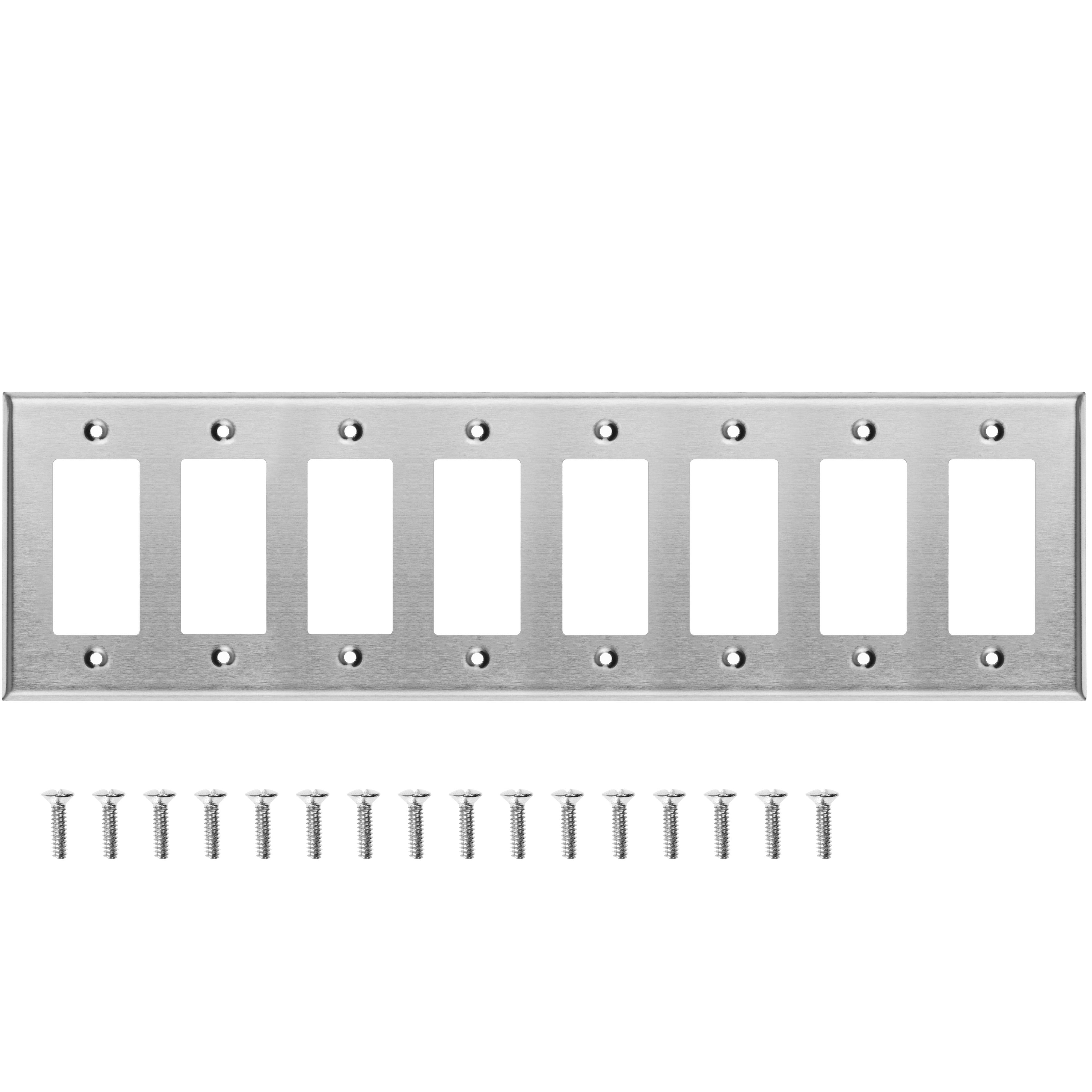 8-Gang Stainless Steel Rocker GFCI Decora® Style Wall Plate