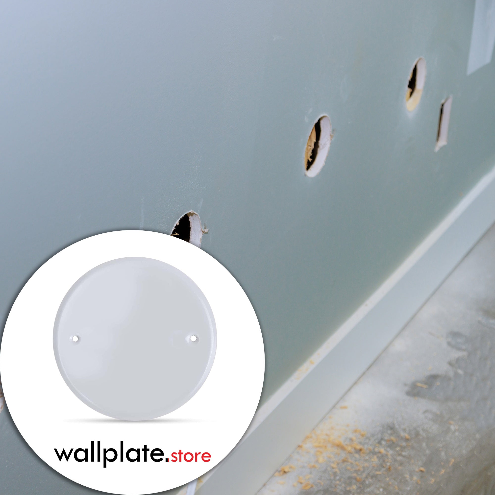 5" White Blank Round Wall Plate, Two Screw Holes 3.5 Inches Apart, With Matching Screws