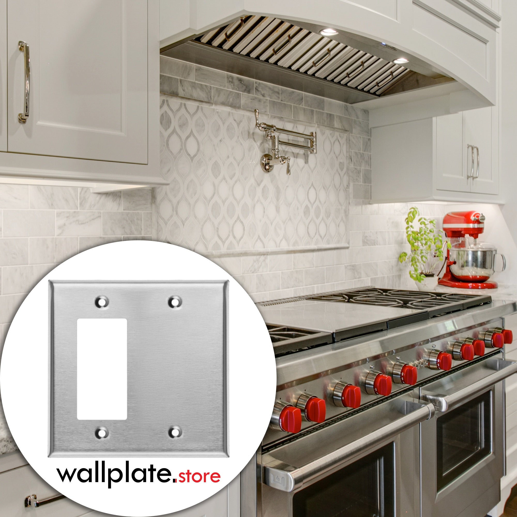 2 Gang Stainless Steel Combination Rocker Switch and Blank Wall plate