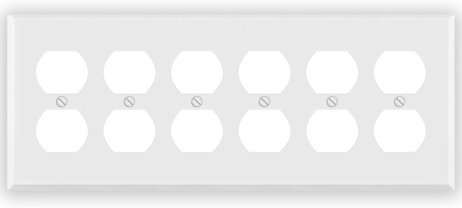6 Gang White Metal Duplex Receptacle Wall Plate