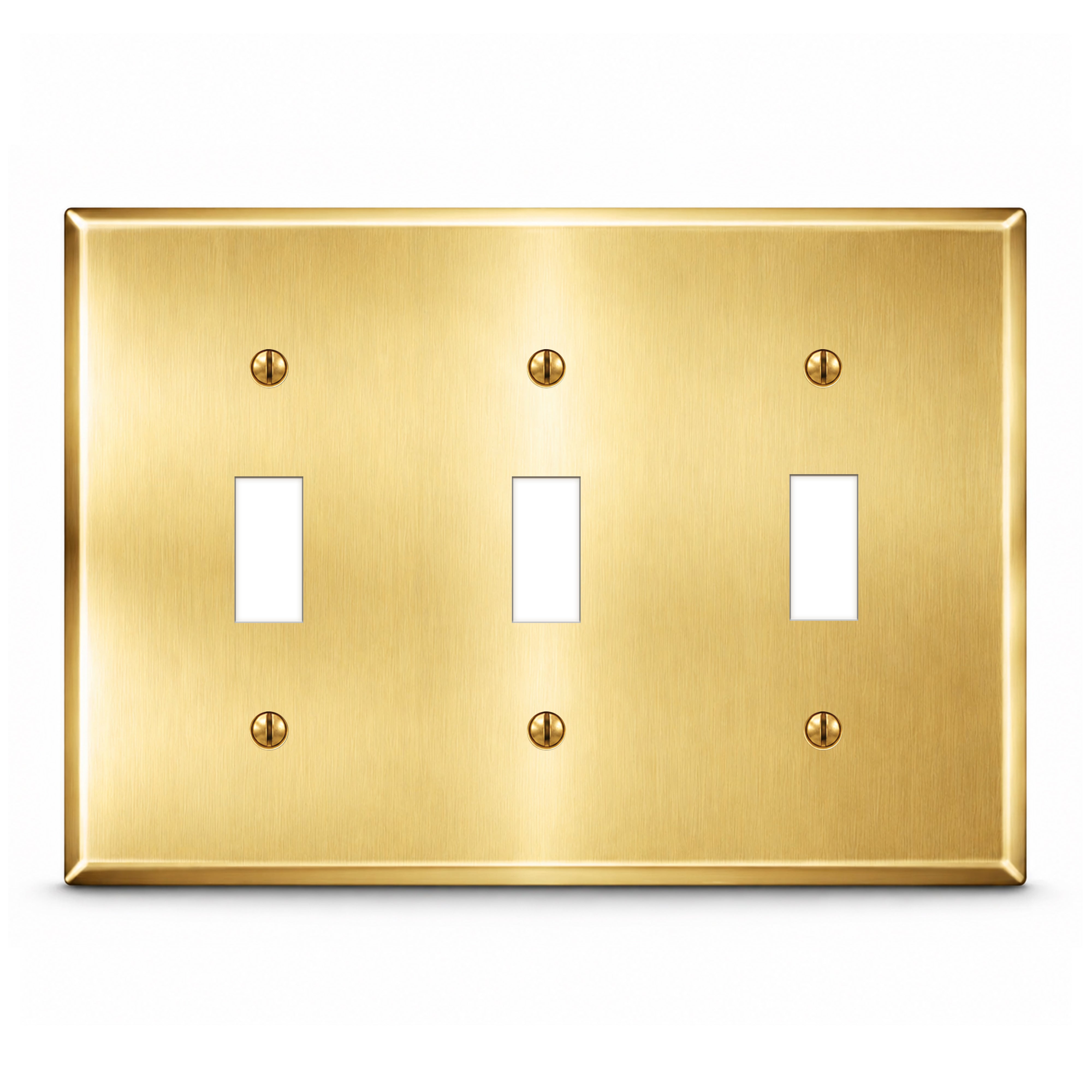 3-Gang, Standard Size, 3 Toggle Switch, Satin Finish Brass Metal Wall Plate Switch Cover - Made in USA