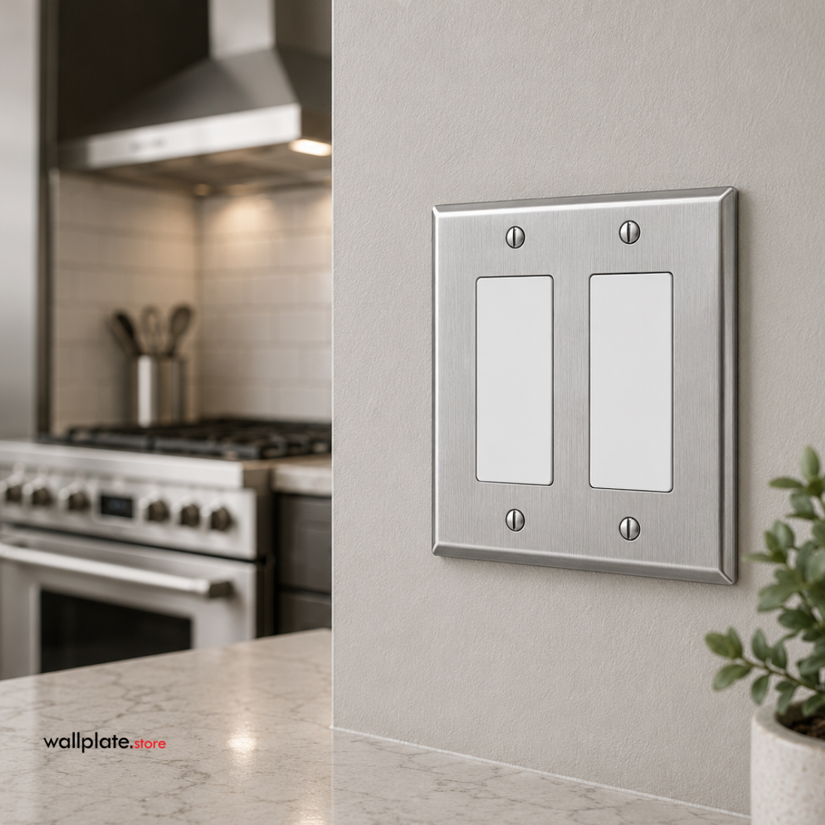2-Gang Stainless Steel Rocker GFCI Decora® Style Wall Plate, Made in USA