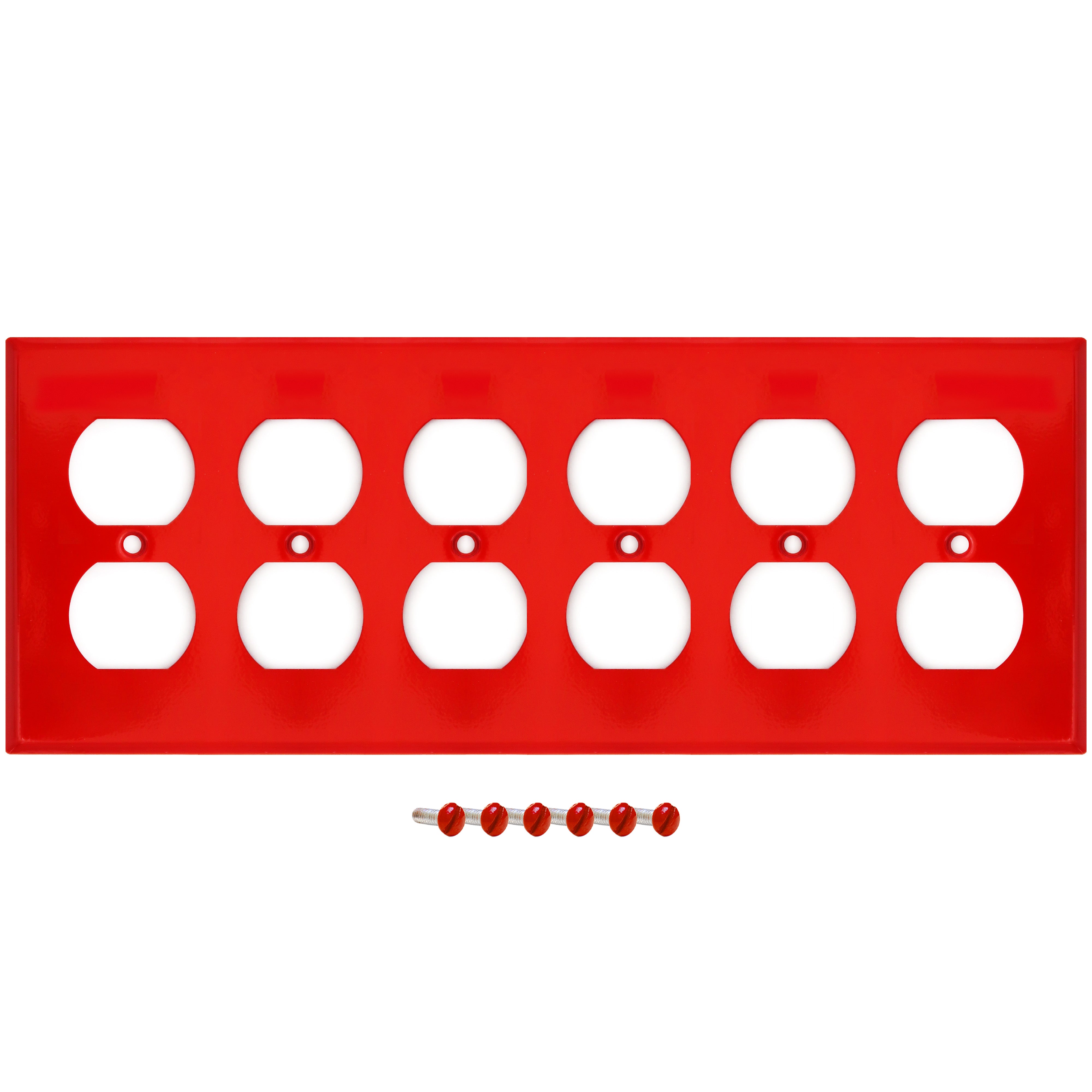 Red 6-Gang Duplex Receptacle Metal Wall Plate — Made in USA