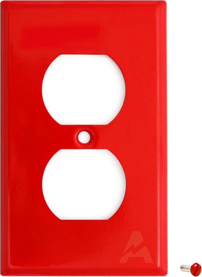 Red 1-Gang Duplex Receptacle Metal Wall Plate โ Made in USA