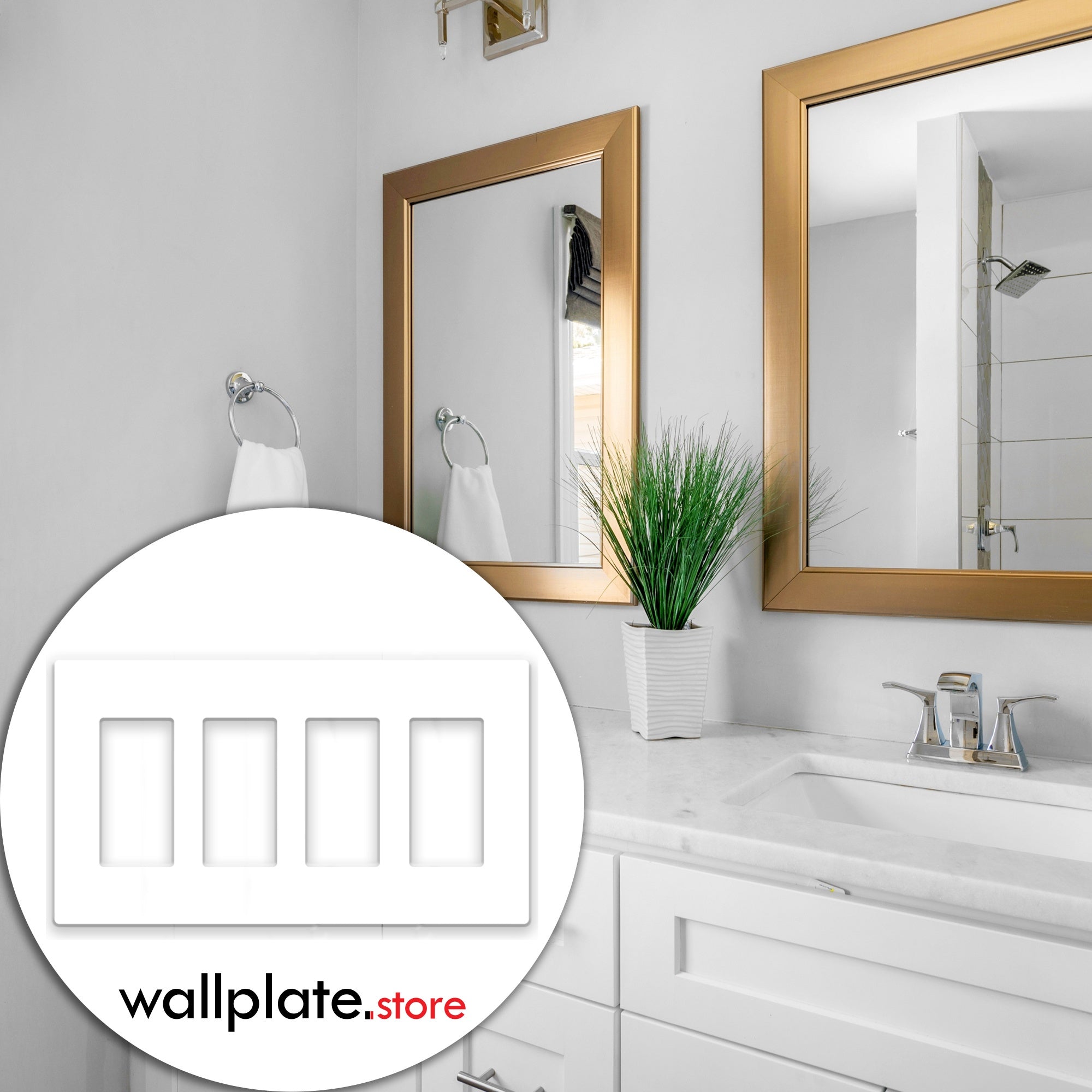 4 Gang White Screwless Rocker Switch Wall Plate