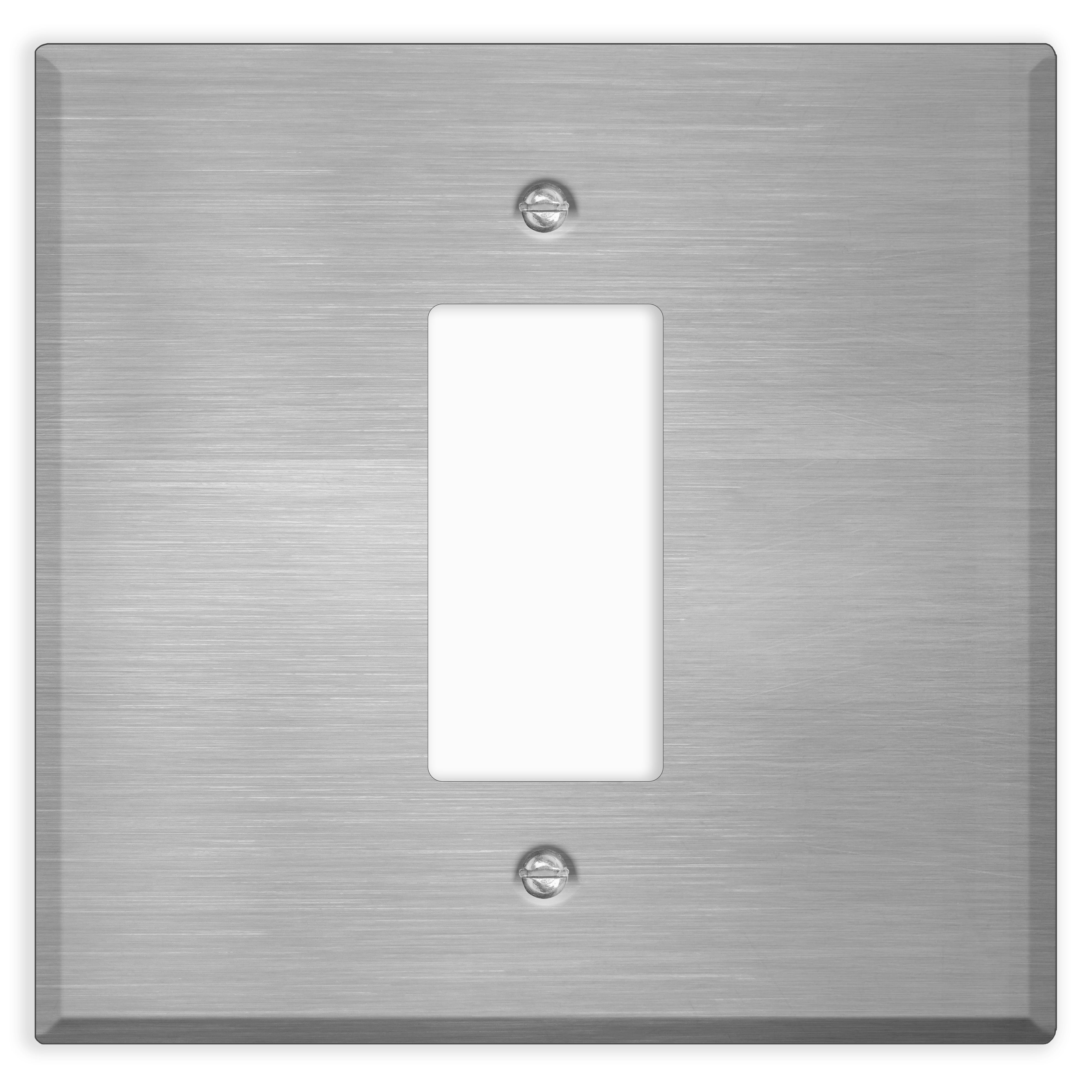 2‑Gang Jumbo Oversized Decora‑Style Wall Plate – Centered GFCI/Rocker Opening – Stainless Steel (Made in USA)