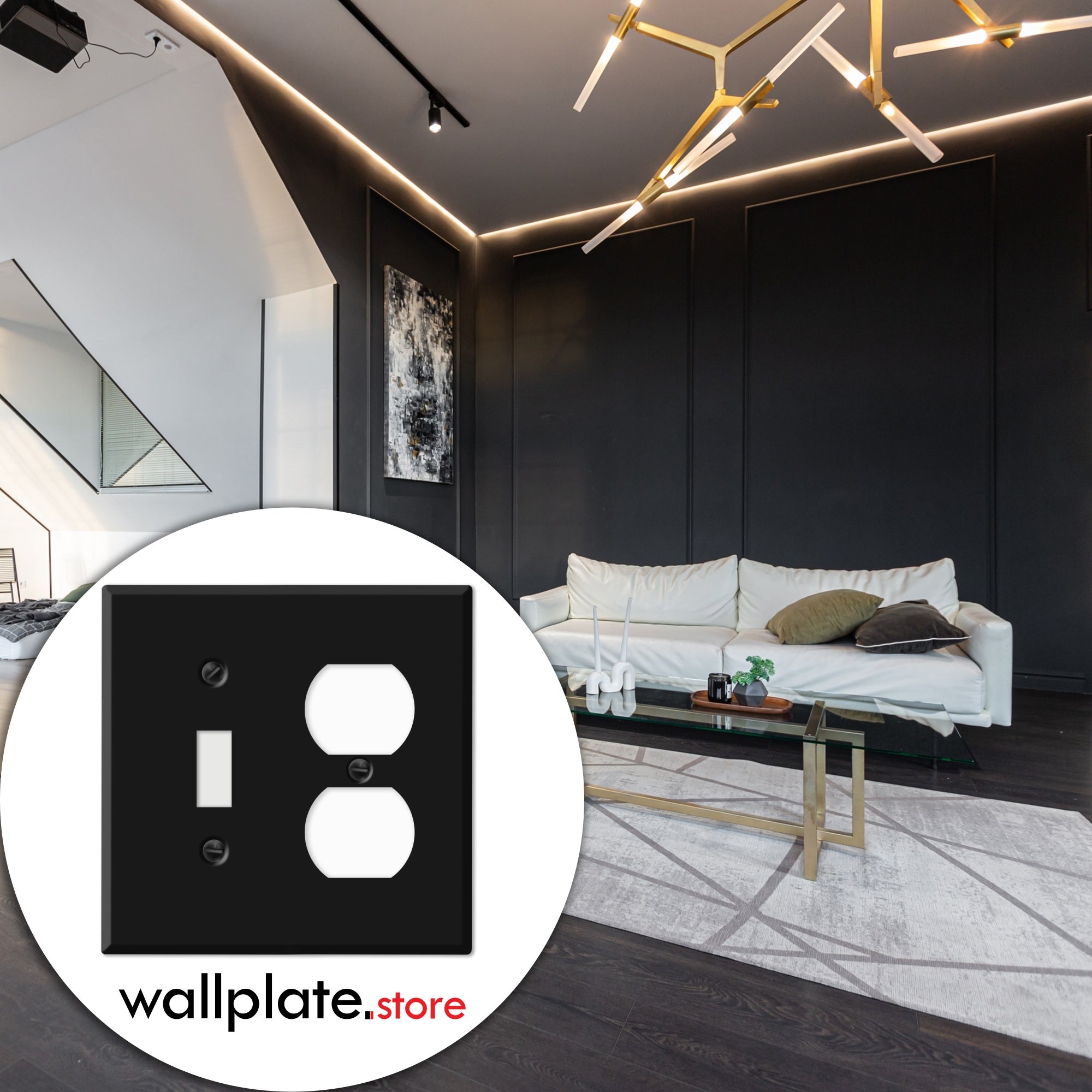 2-Gang with Toggle and Duplex, Standard Size, Black Painted Metal Wallplate