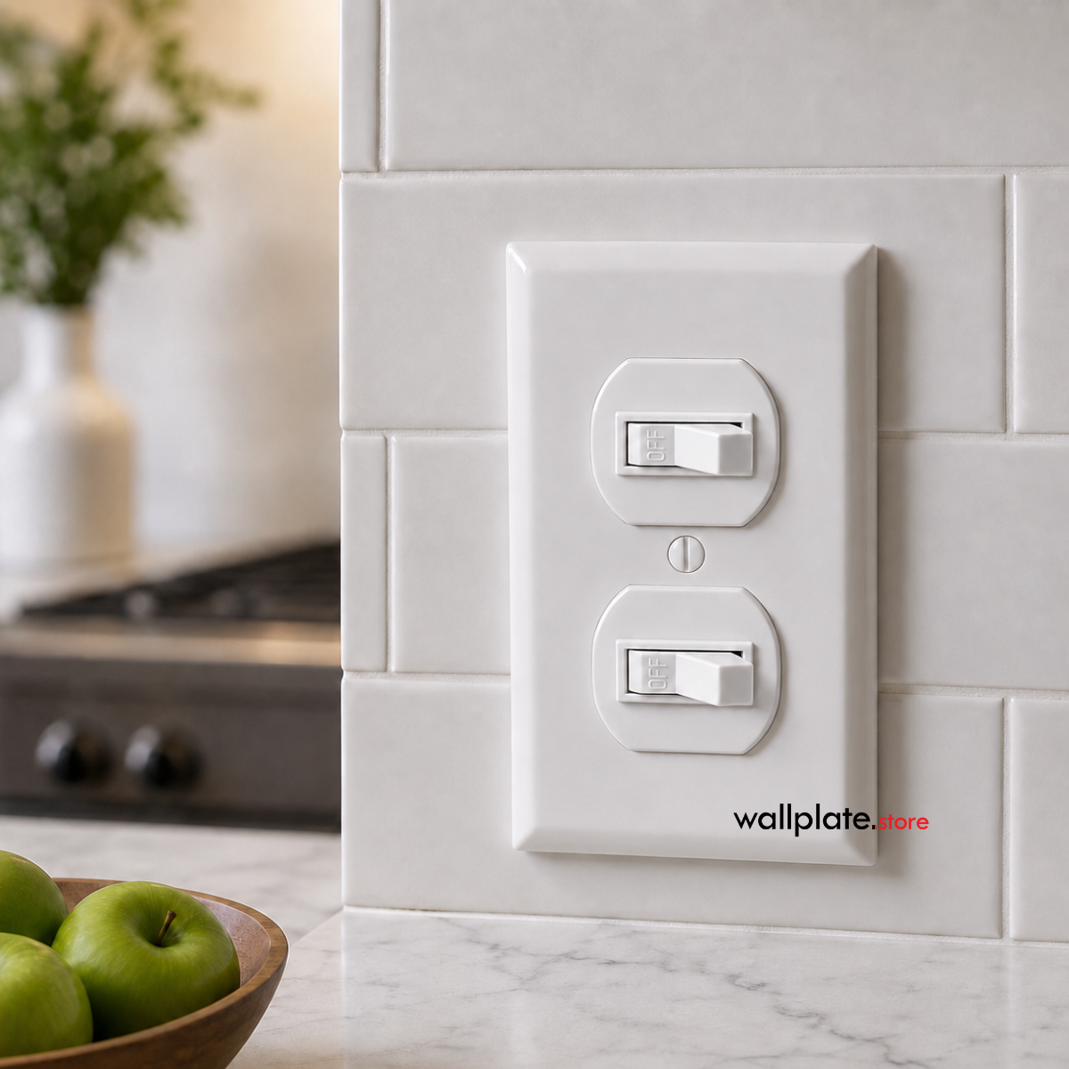 Enerlites 82150-W, Combination 15A Double Toggle Switches, Single Pole, White installed in a kitchen.