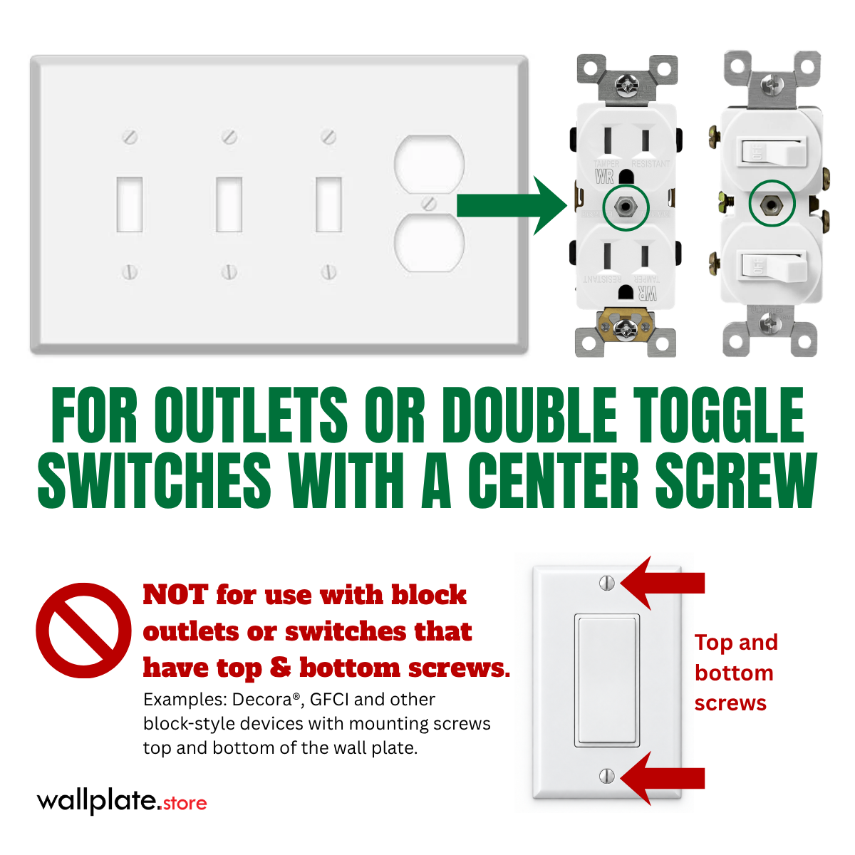 For outlets or switches with a center screw