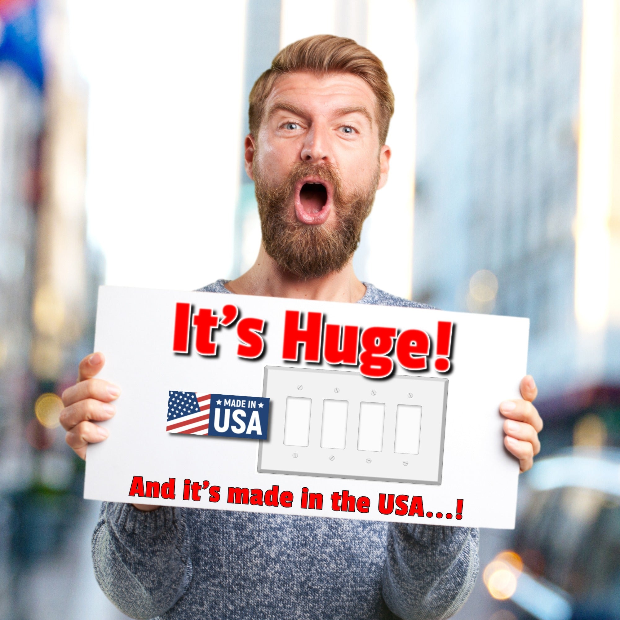 4-Gang Jumbo Oversize Wall Plate Cover – Compatible with Decora® Devices – White Painted Metal – Made in USA